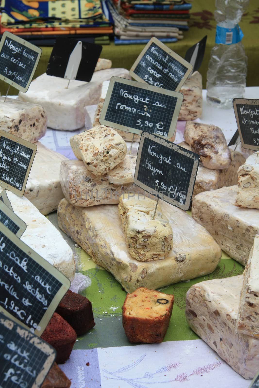 Different sorts of cheese on a local French market