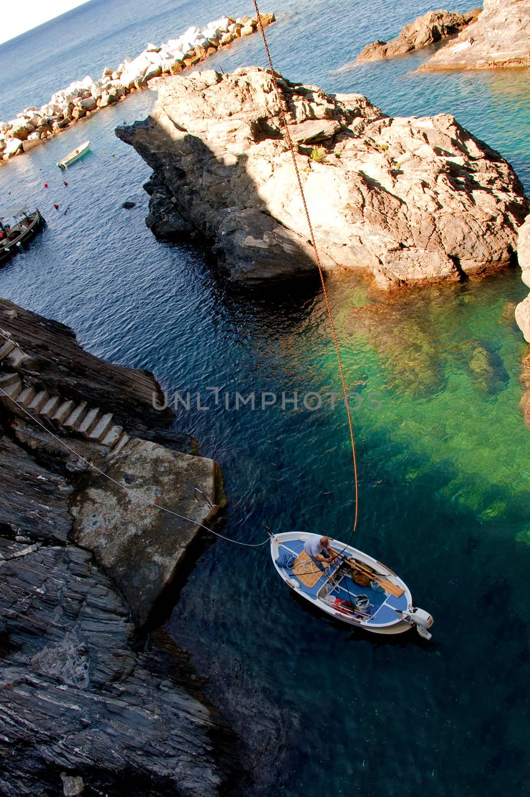 Italy - Liguria - Cinque Terre - Manarola Lifting the boat