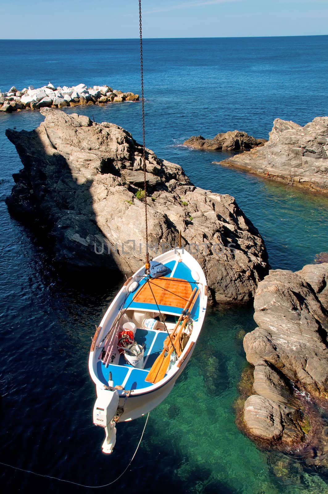 Italy - Liguria - Cinque Terre - Manarola Lifting the boat