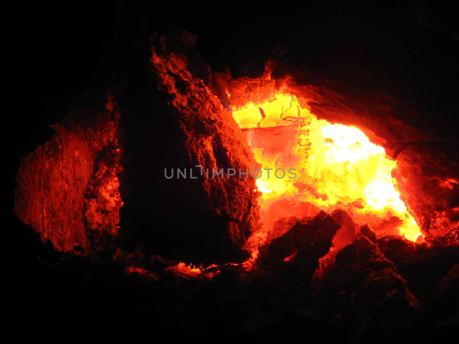 The image of heated coals in the furnace