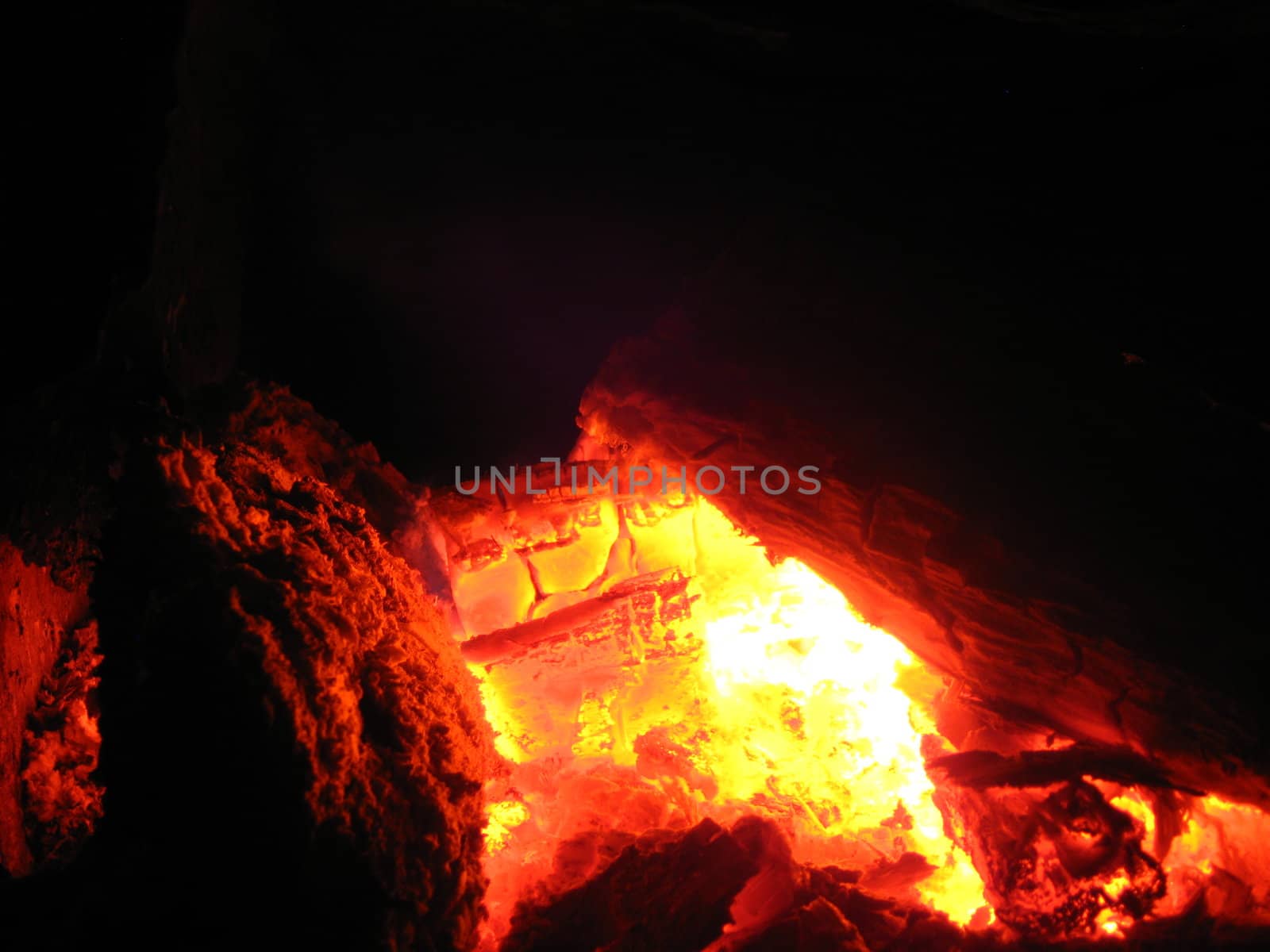 The image of heated coals in the furnace