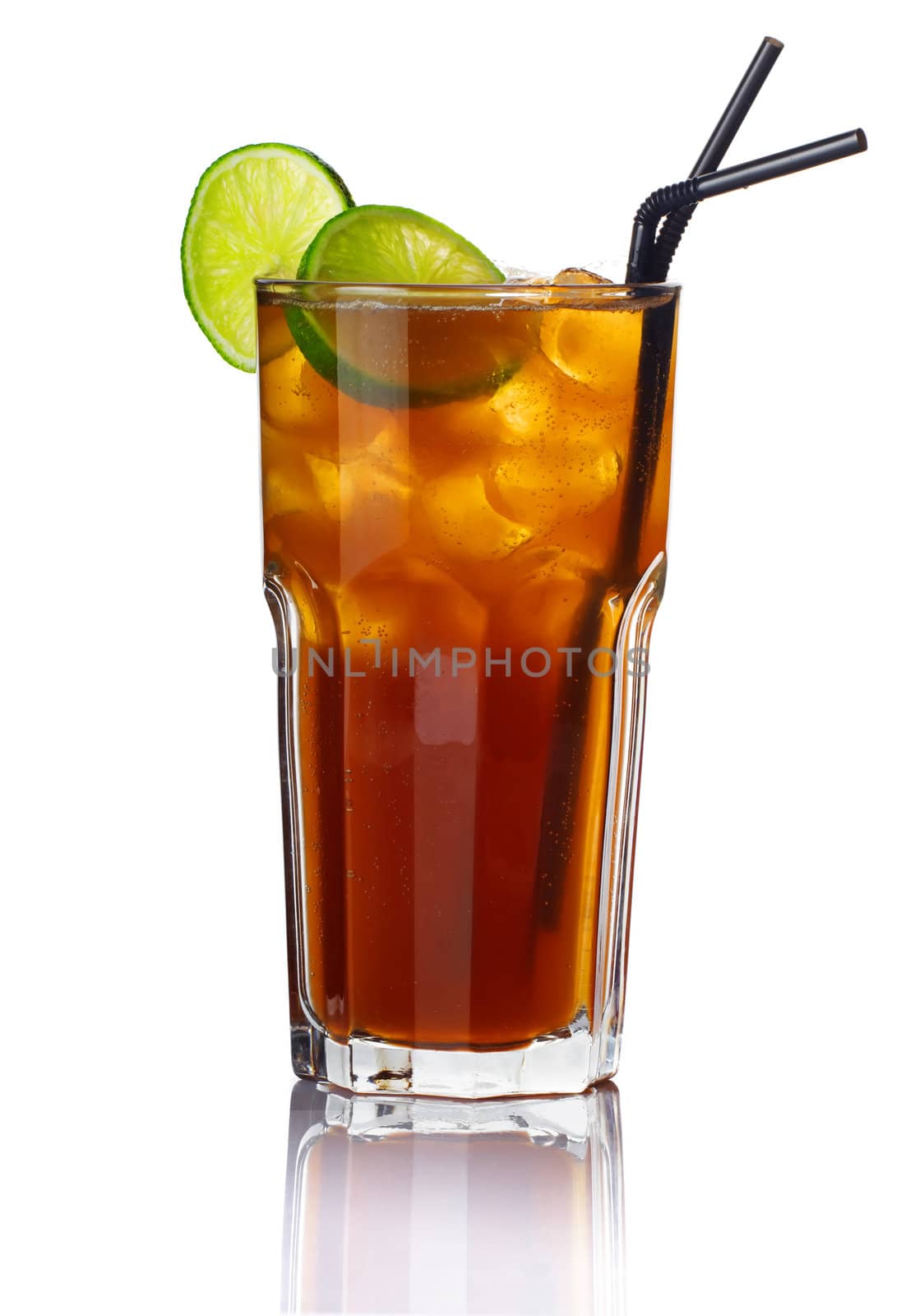 Glass of alcohol cocktail with lime isolated on white by alphacell