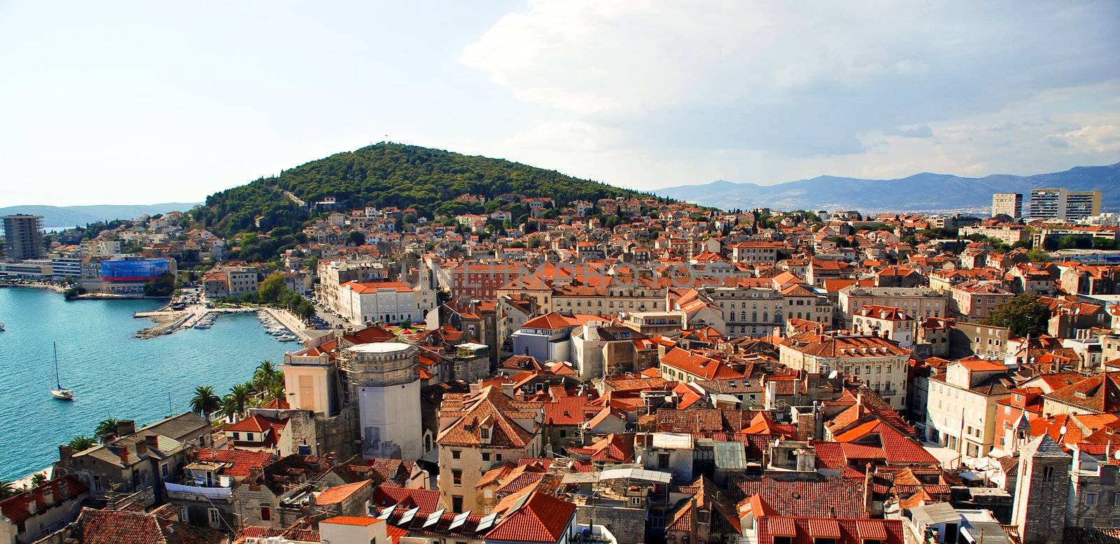 Panoramic postcard of city and Marjan Hill at Split - Croatia