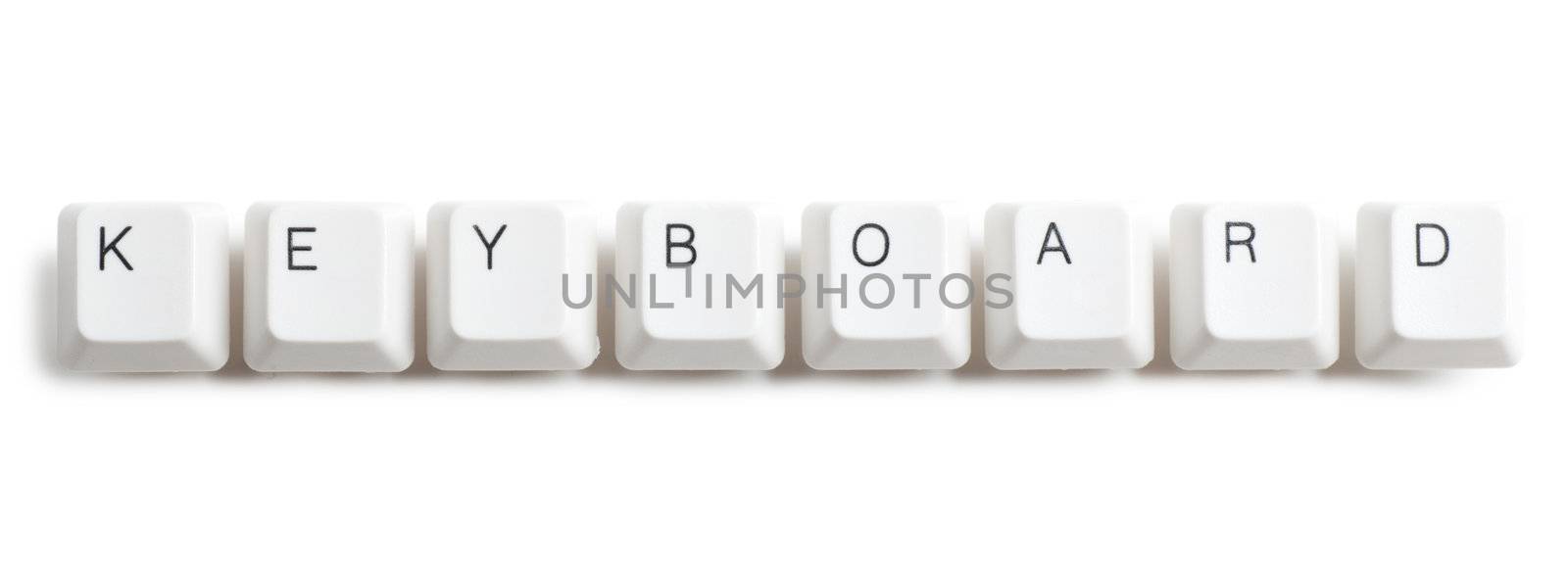 Keyboard word written with computer buttons over white background