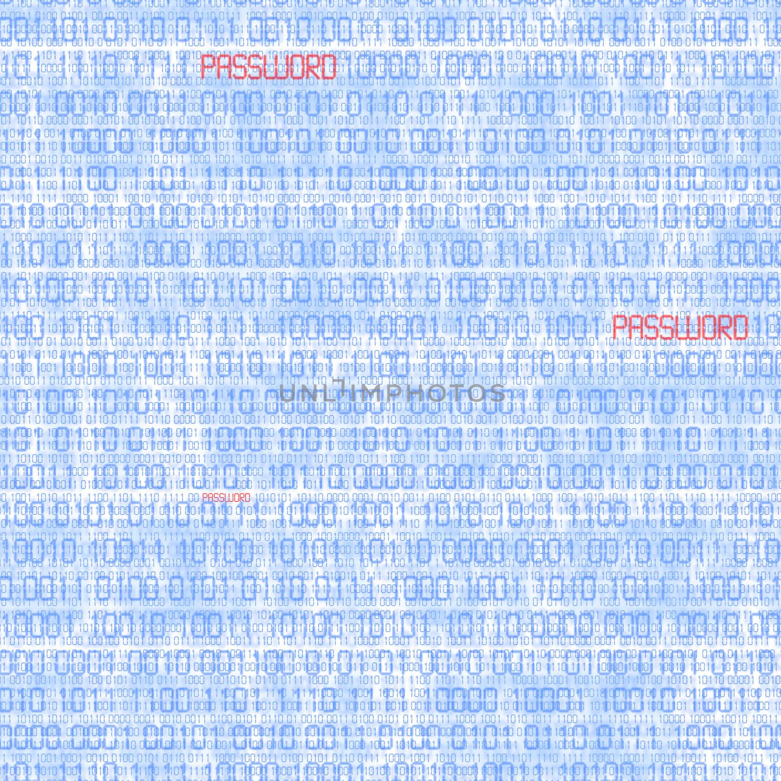 Binary codes with hacked password on white background