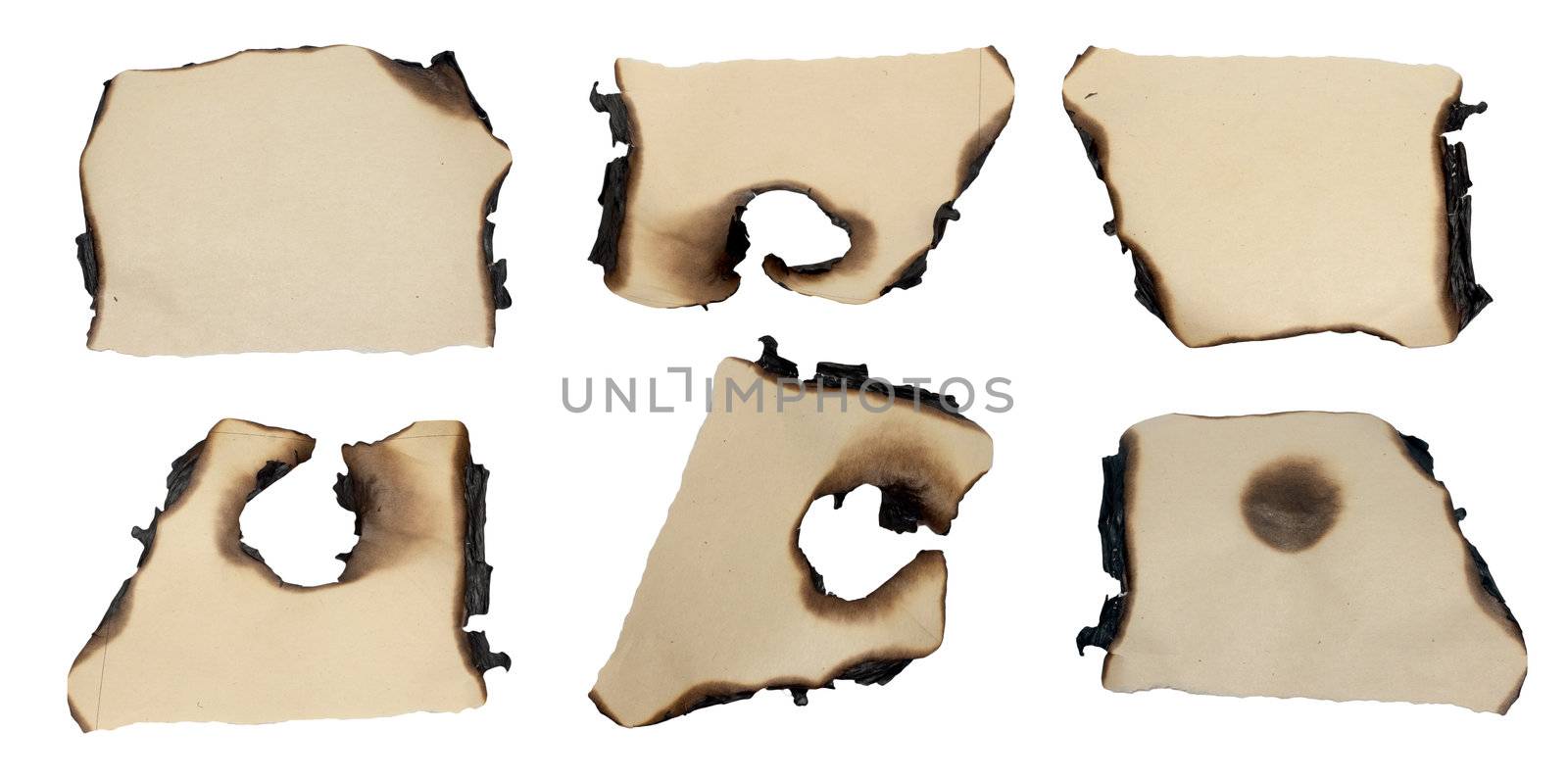 charred scraps of paper on a white background by schankz