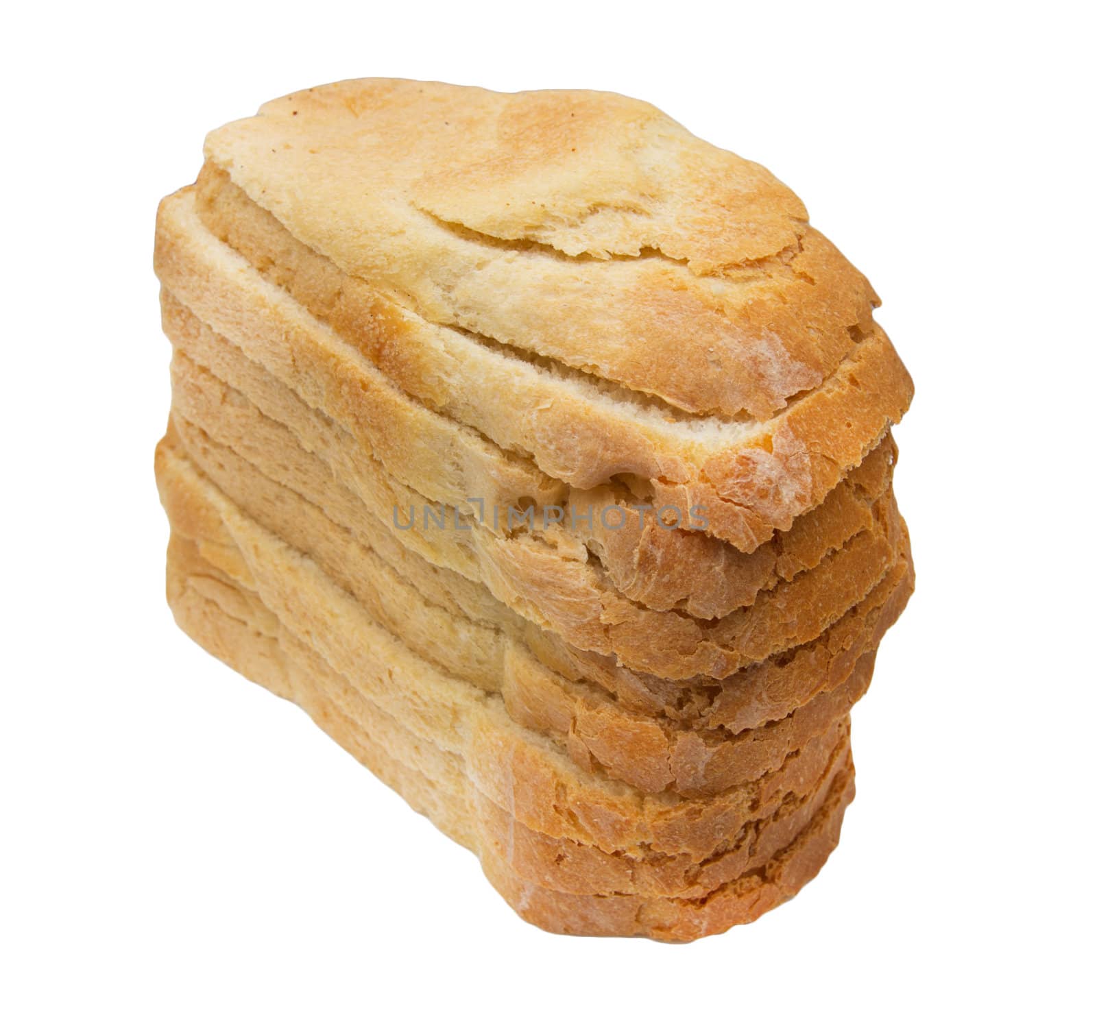Slices of bread on white background 