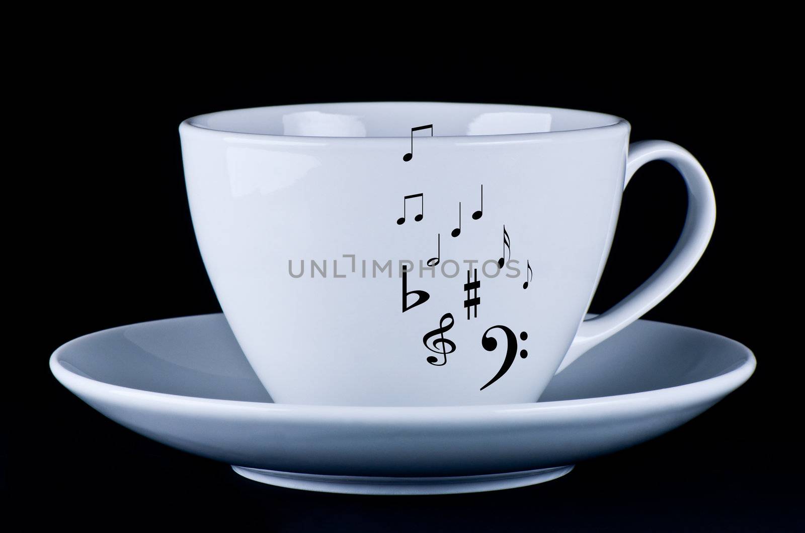 White cup with black musical notes  by Nanisimova