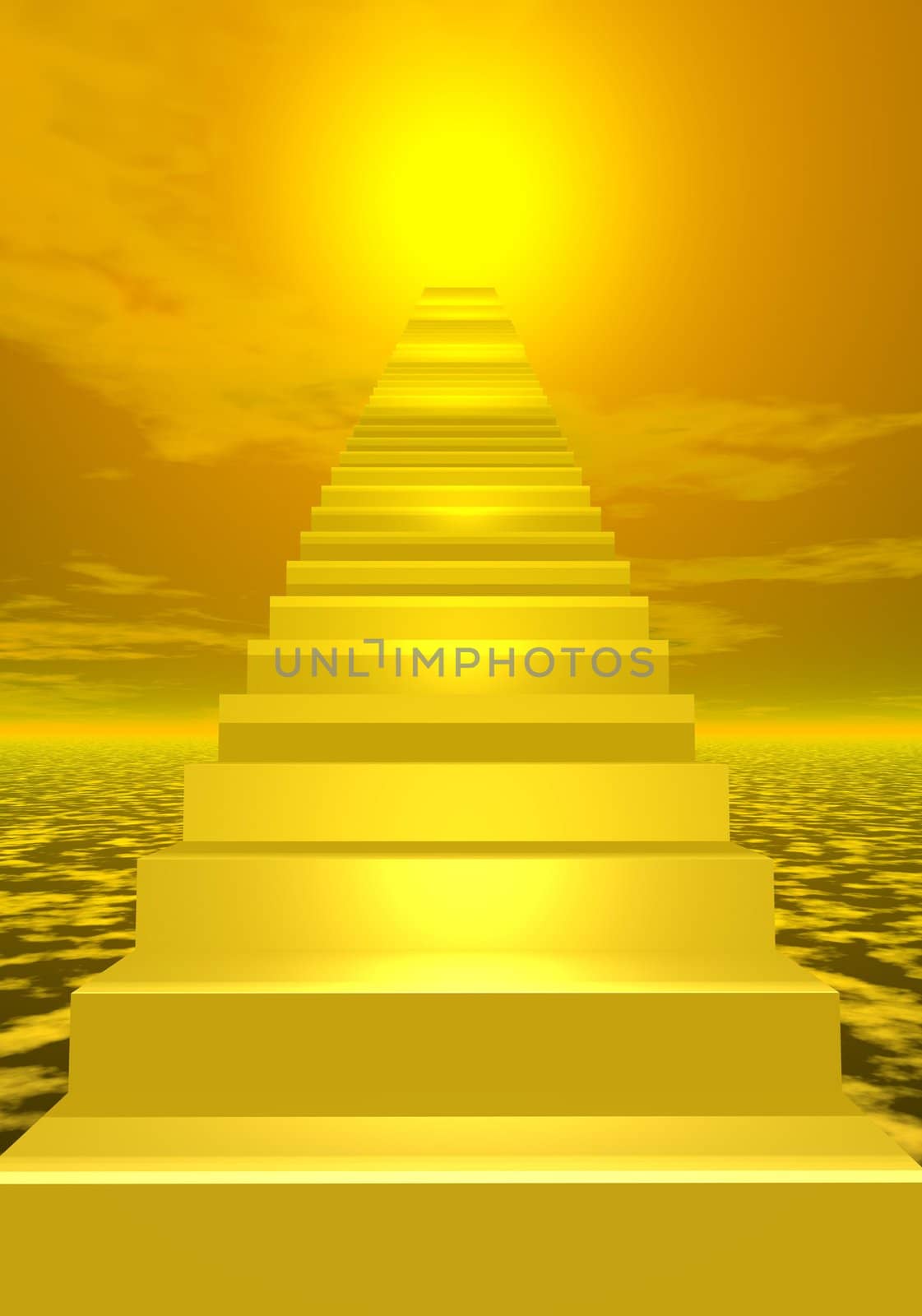 Stairs going to bright yellow sun