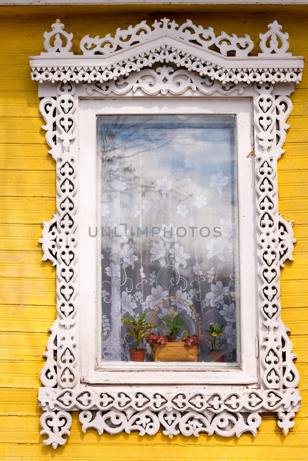 Traditional Russian wooden window in Nizniy Novgorod, Russia