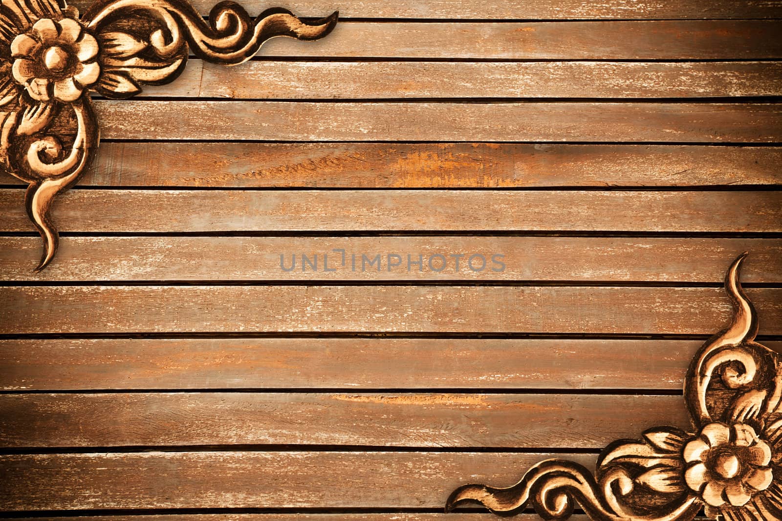 Pattern of wood frame carve flower on white background