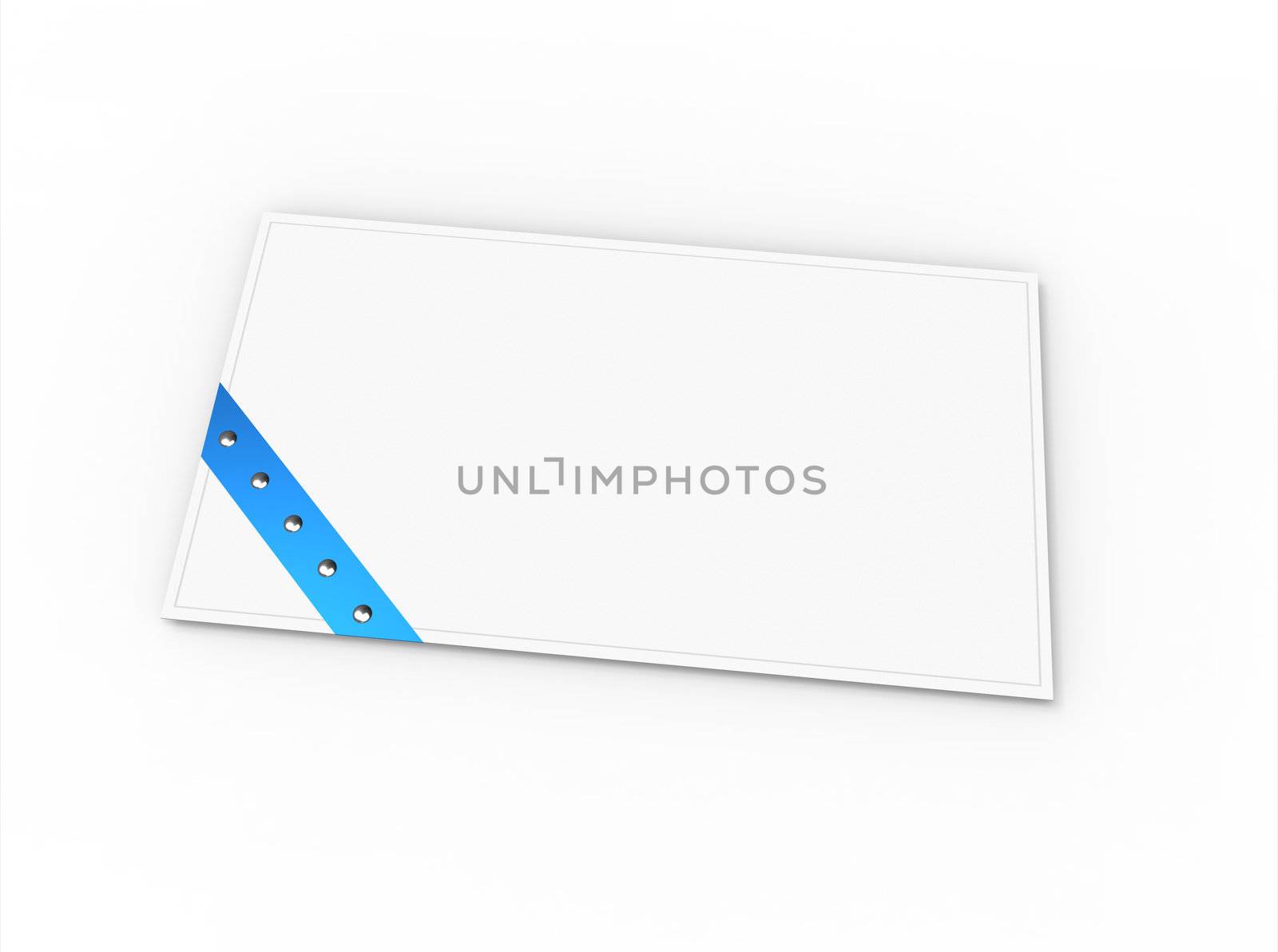 Blank greeting card (for greeting or congratulation) with blue ribbon