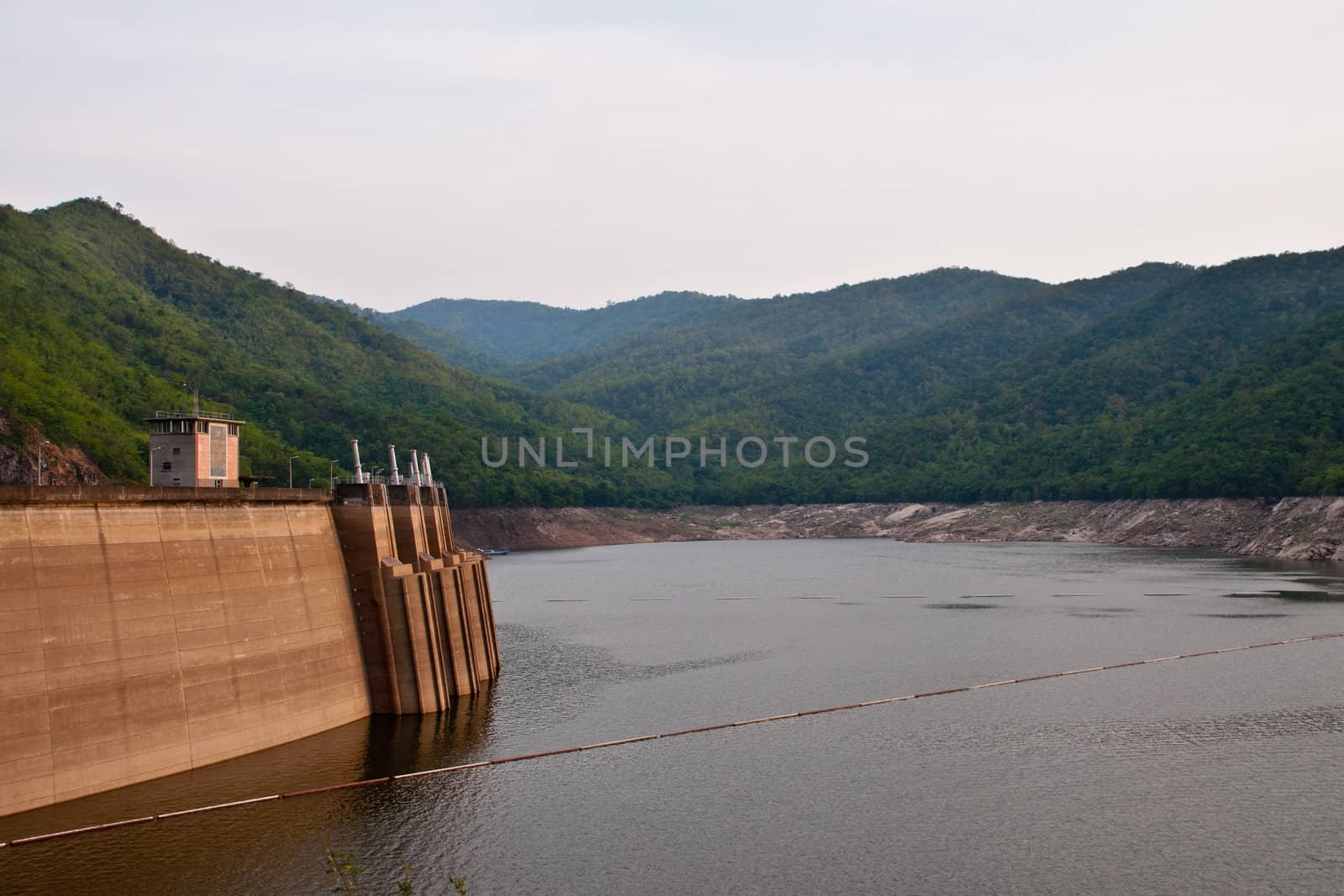 The Bhumibol Dam(formerly known as the Yanhi Dam) in Thailand. The dam is situated on the Ping River and has a capacity of 13,462,000,000 cubic meter.