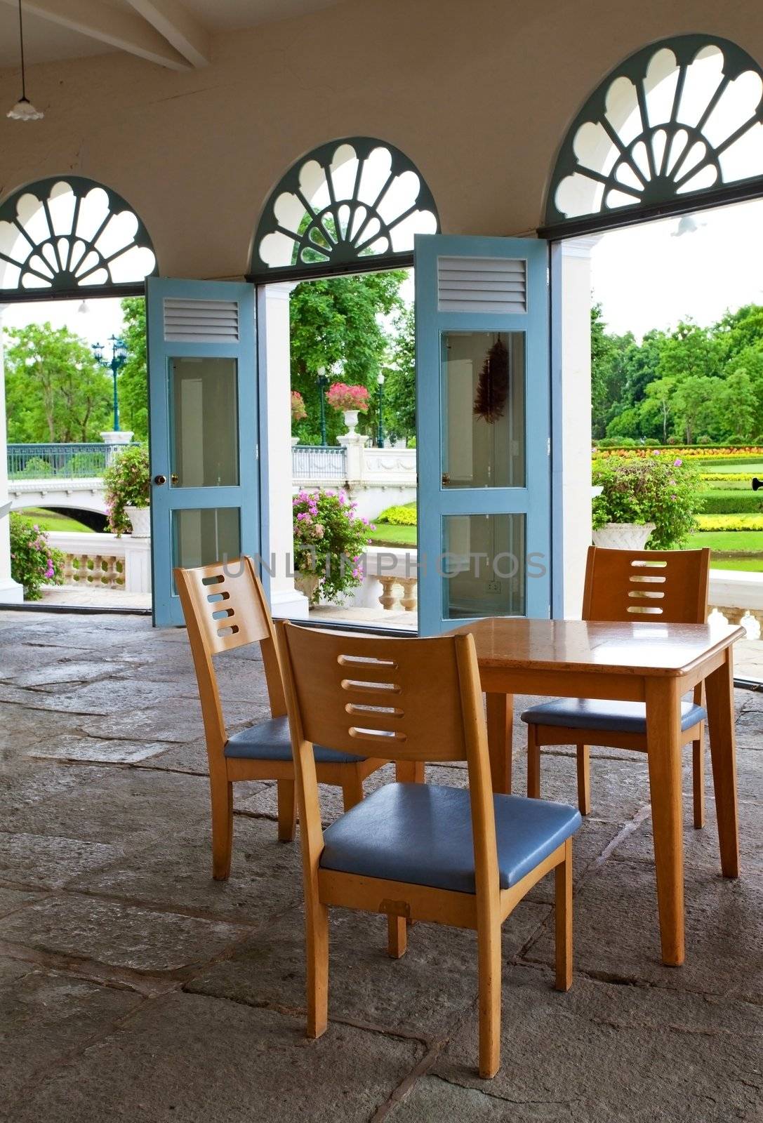 Summer park and garden of large house