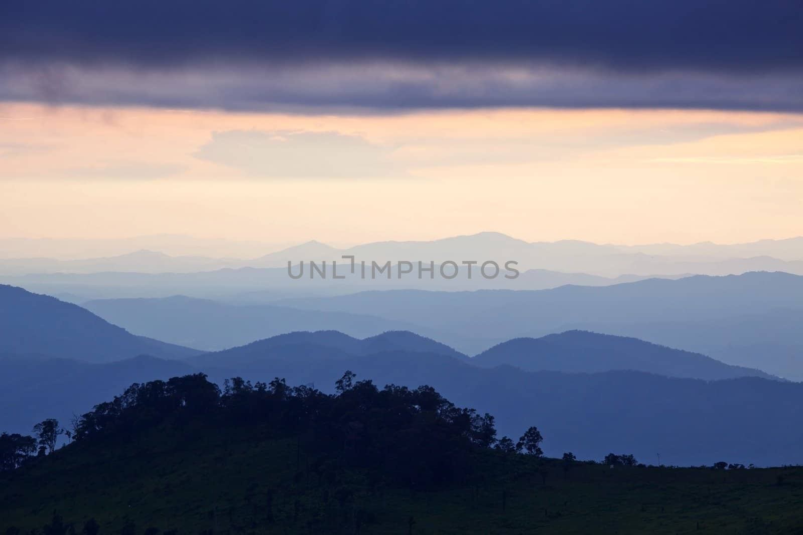 Blue sunset in the mountains
