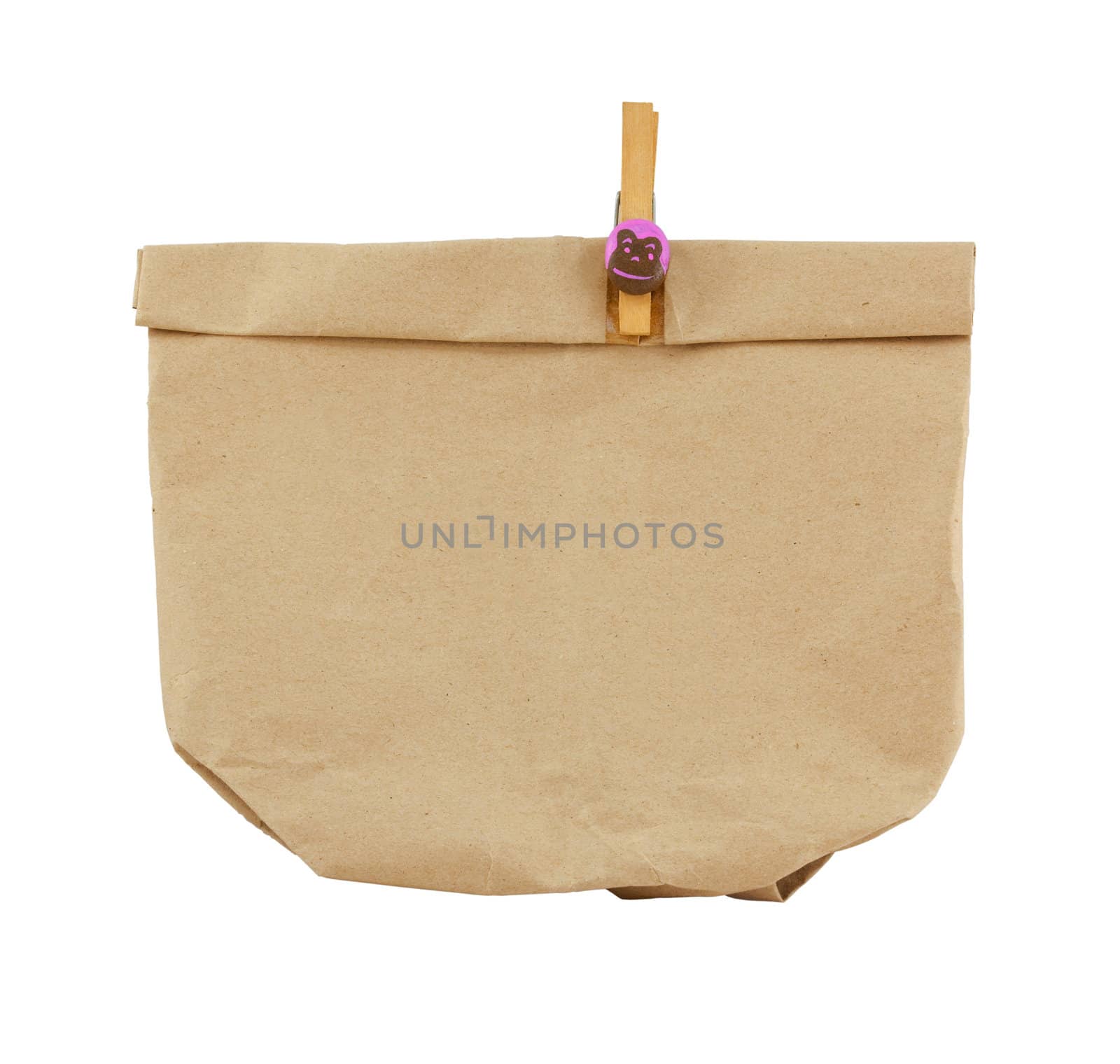brown bag with clip on white background