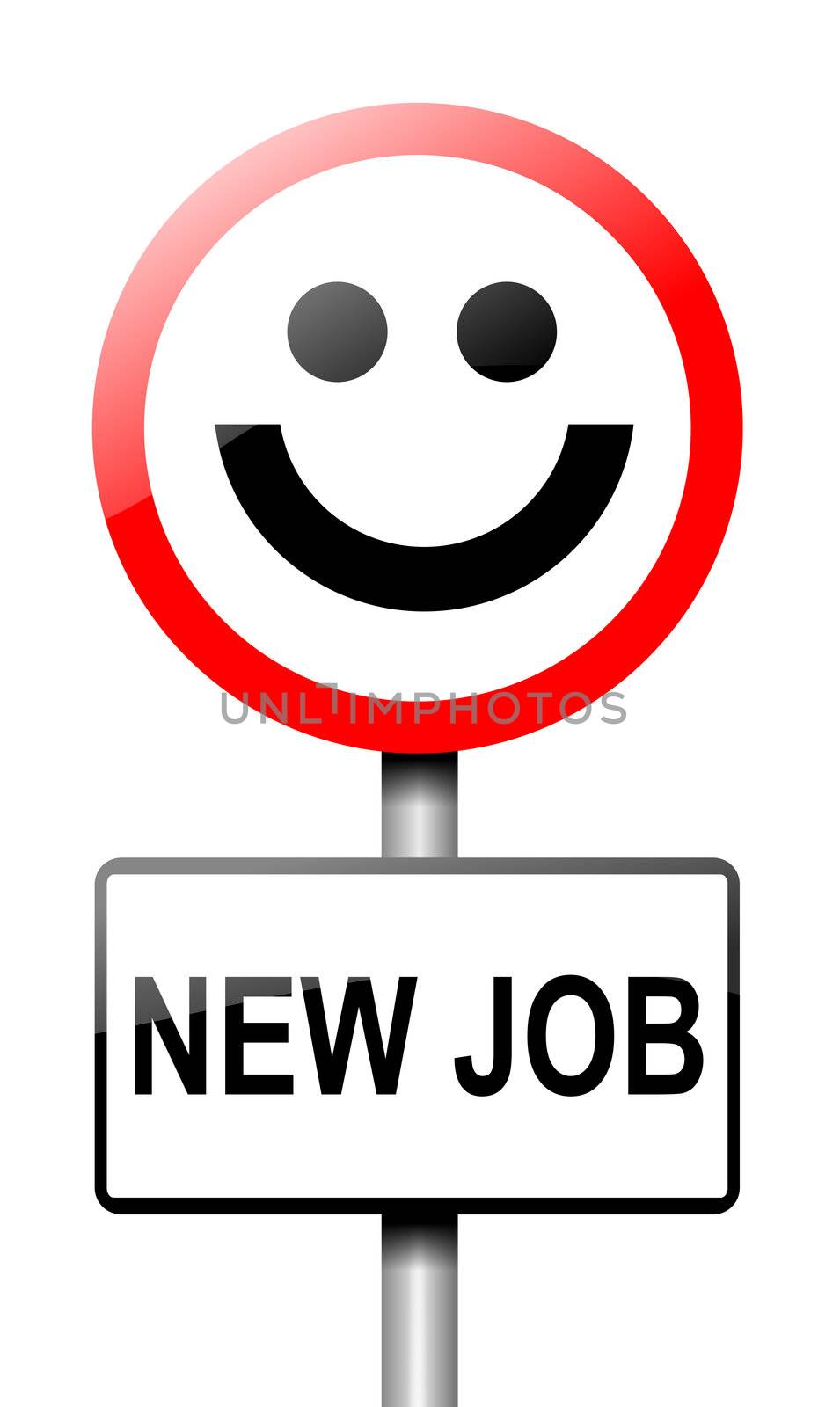 Illustration depicting a road traffic sign with a new job concept. White background.