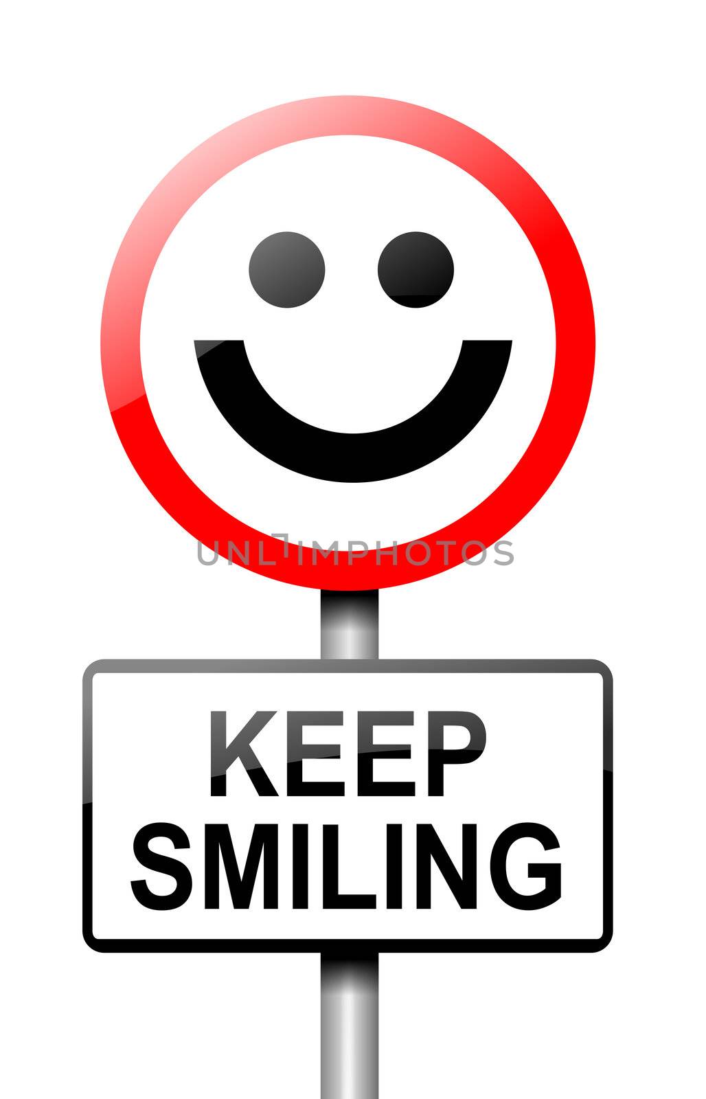 Illustration depicting a road traffic sign with a keep smiling concept. White background.