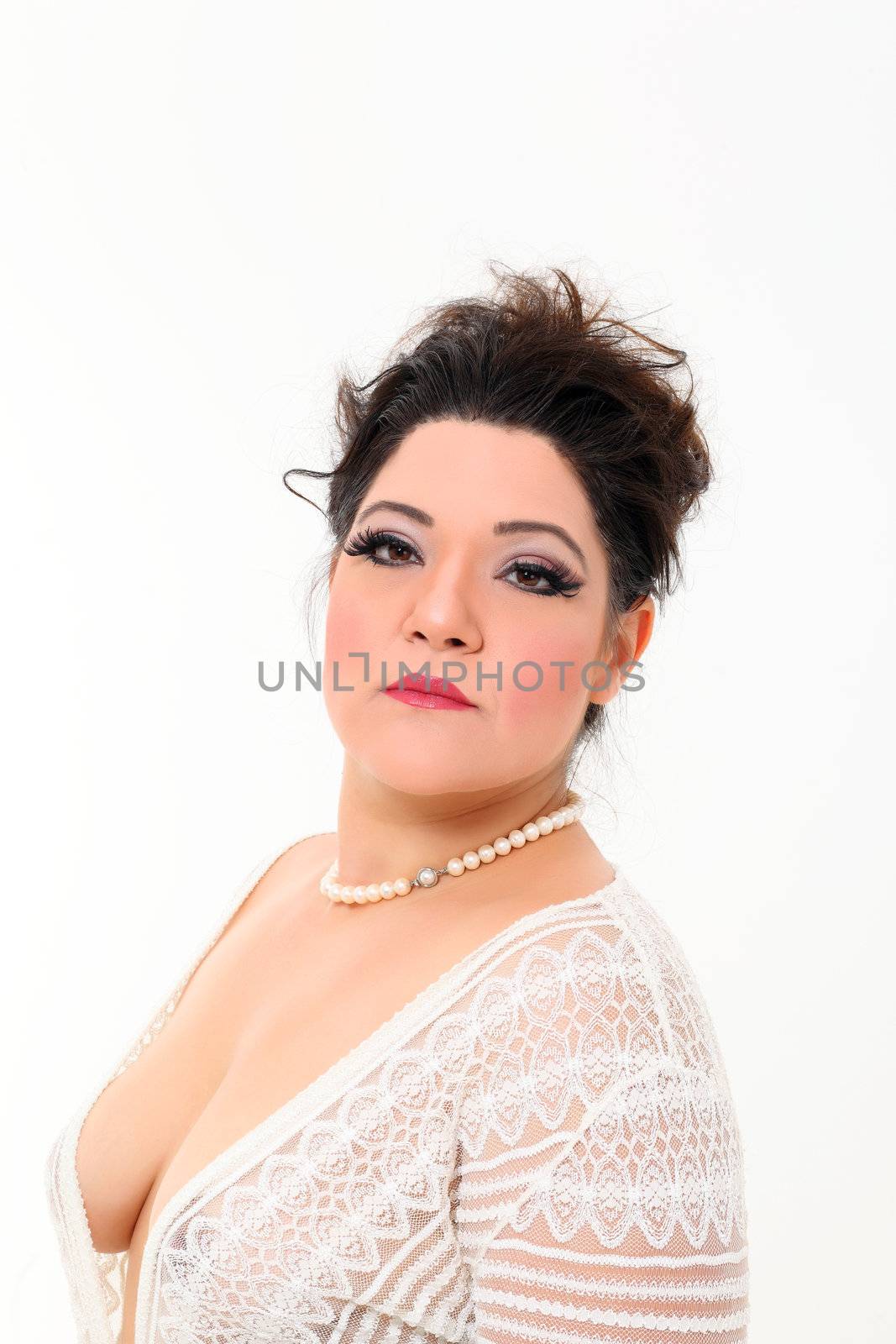 Pretty plus size woman with white dress