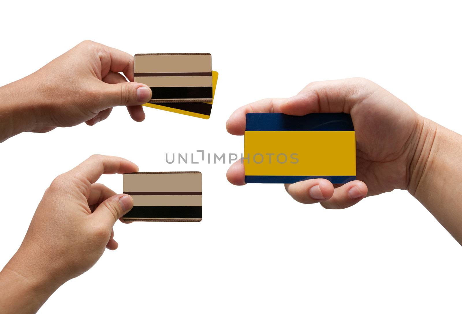 credit cards in hand isolated on white background 