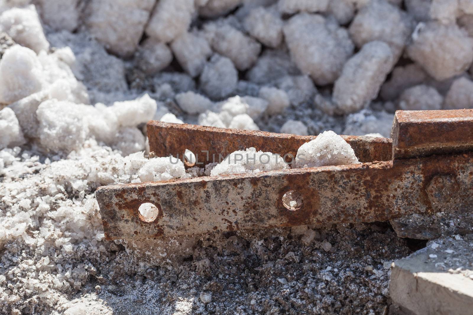 Salt crystals close-up commercial production