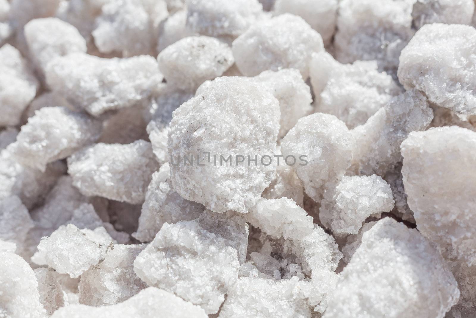 Salt crystals close-up commercial production