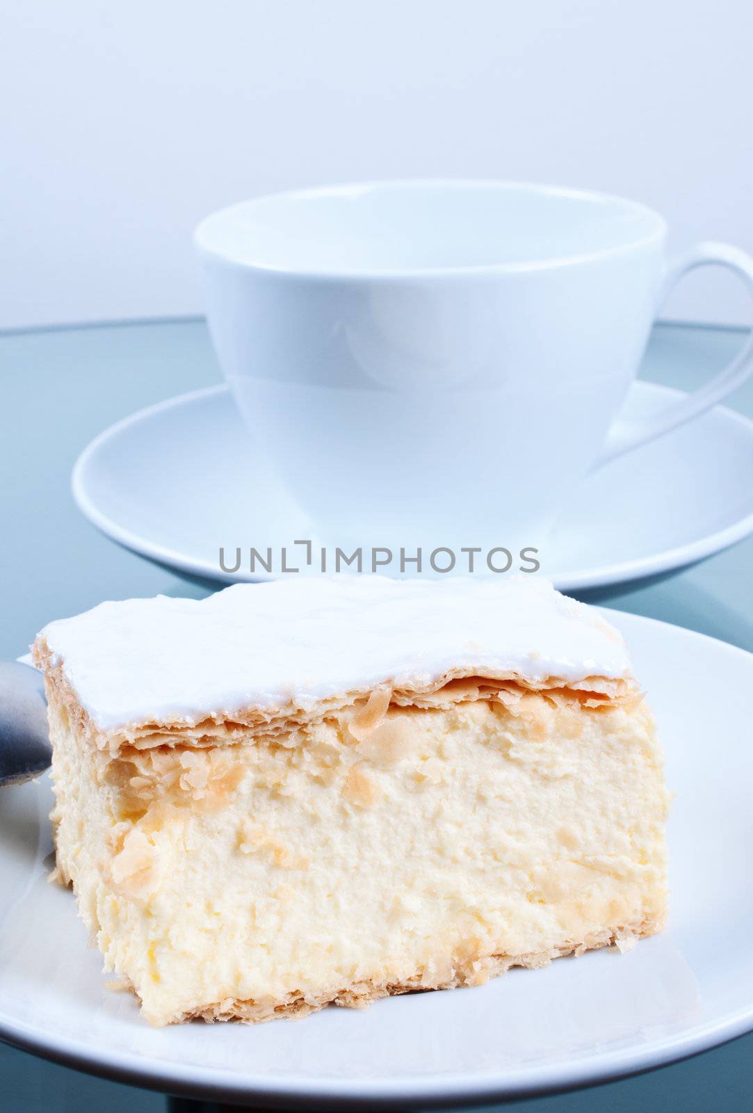 Piece of cake napoleon on saucer