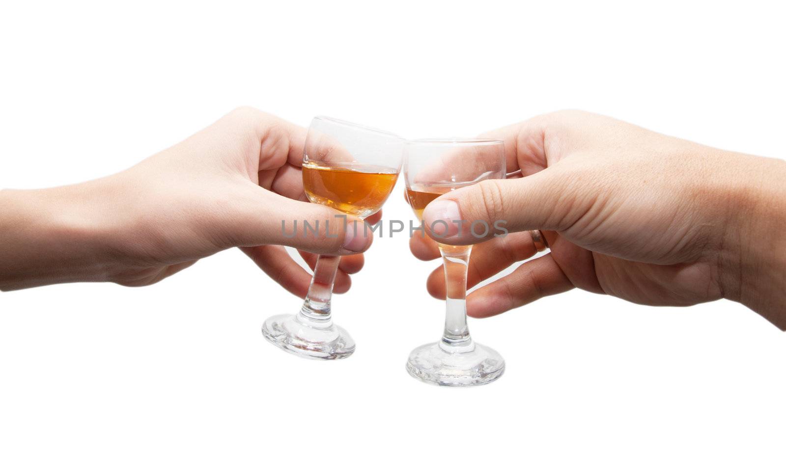 two hand with wine glasses on white isolated  by schankz