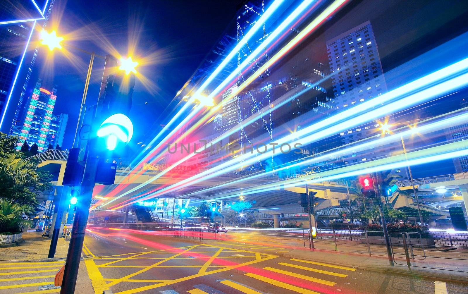 Modern Urban City at Night with Freeway Traffic