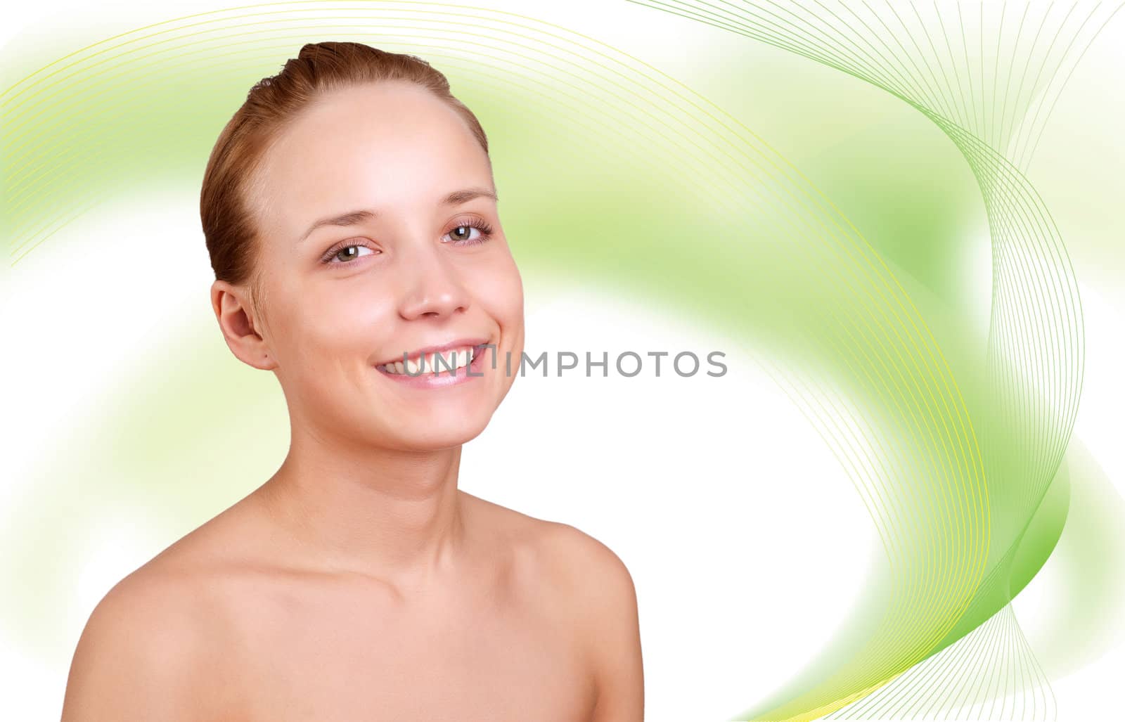 portrait of a beautiful natural young woman, with abstract background