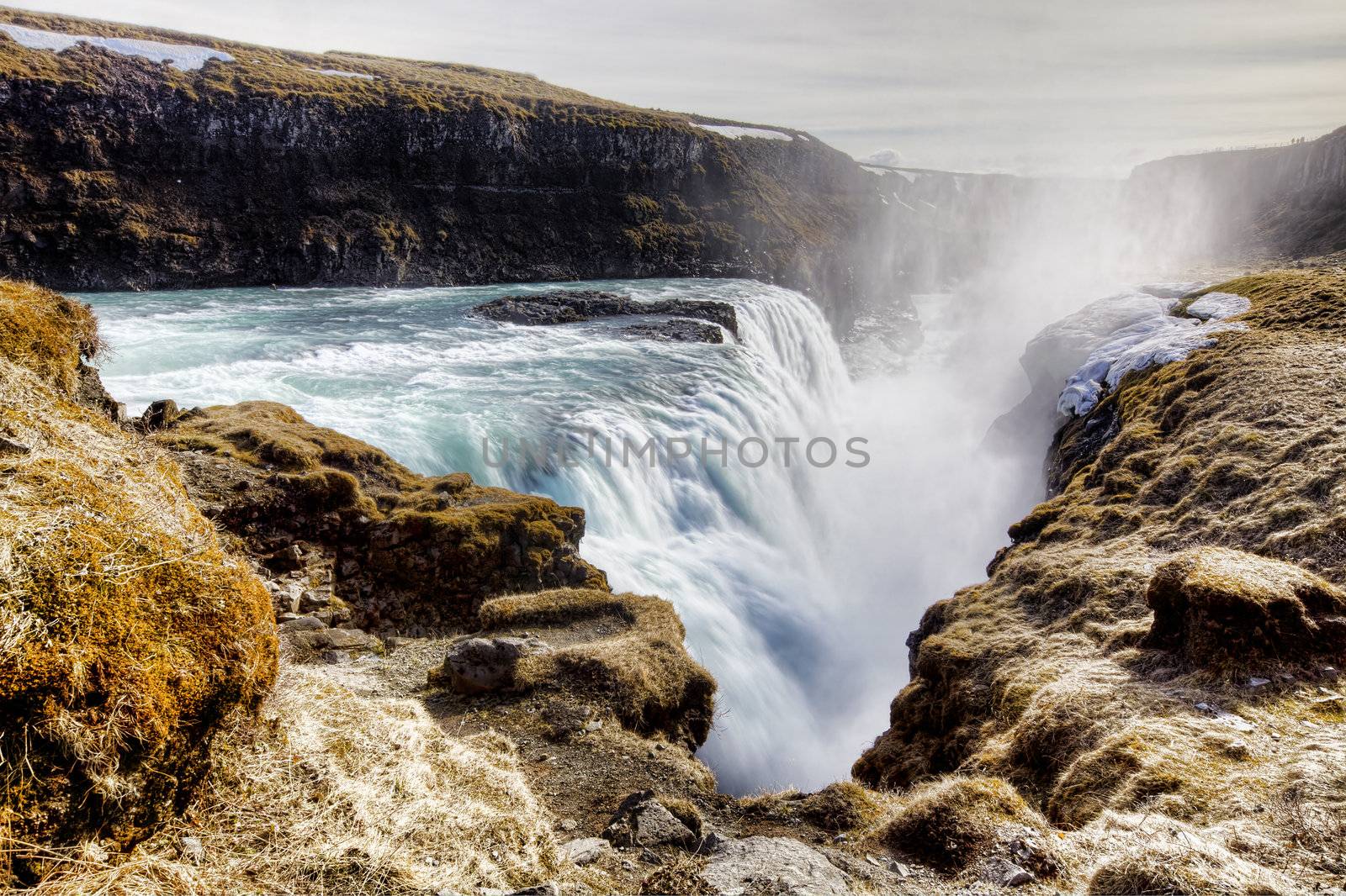 Gullfoss Waterfall on a sunny day in Iceland