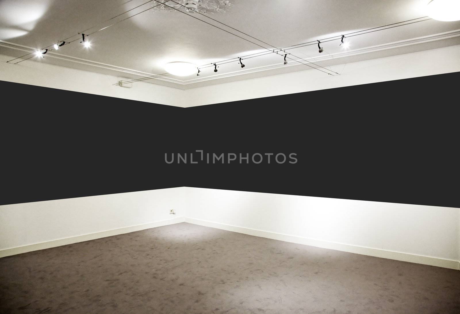 Art gallery, contemporary museum. Wide black horizontal panel.