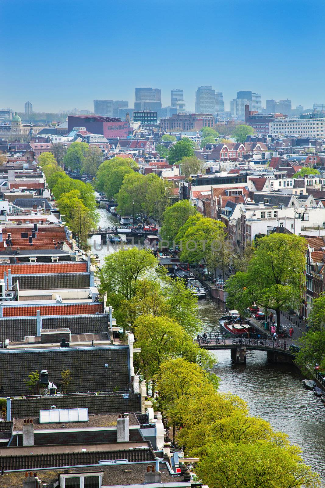 Amsterdam, Holland, Netherlands. Vertical city view from Westerkerk.