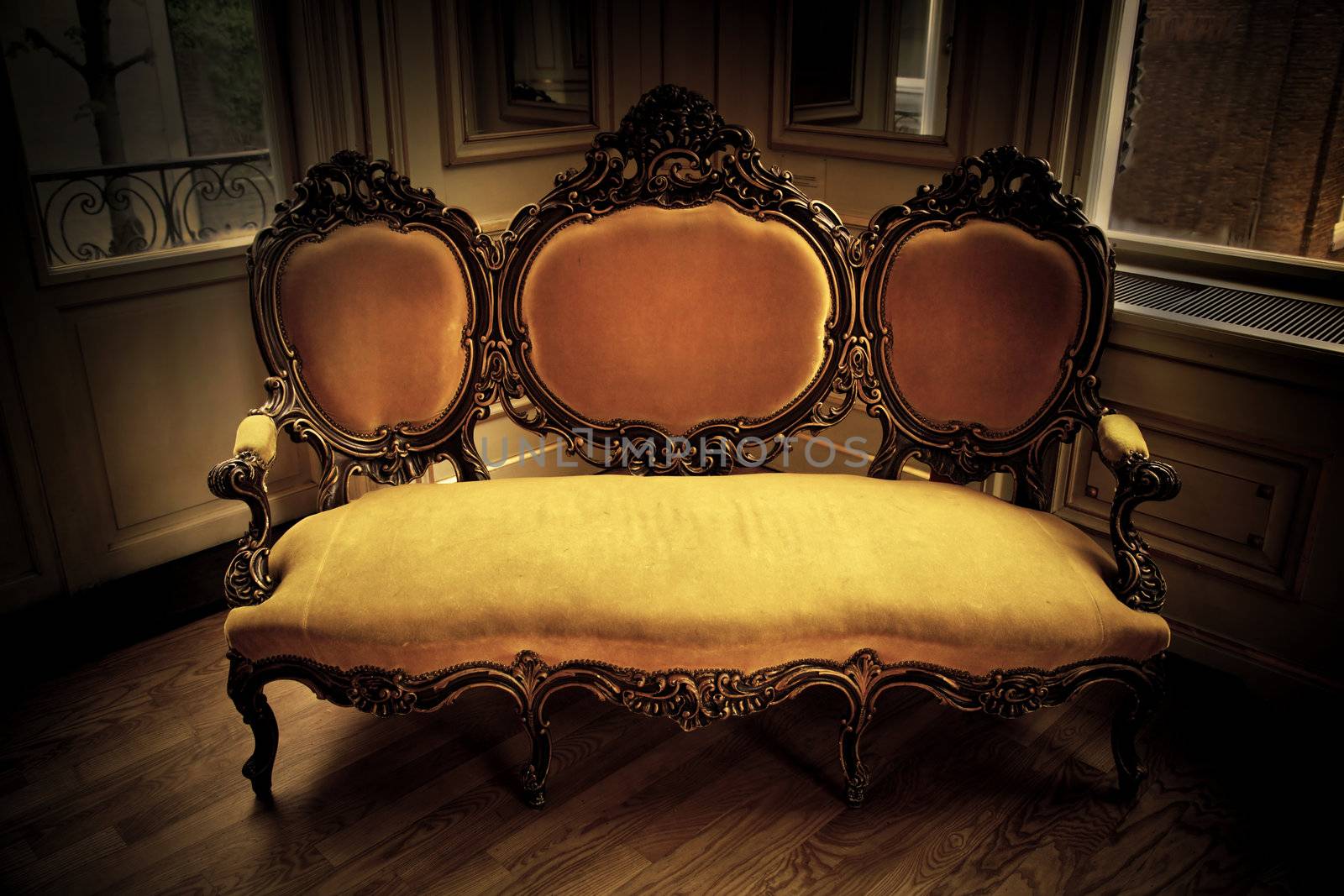 Retro vintage sofa in old interior