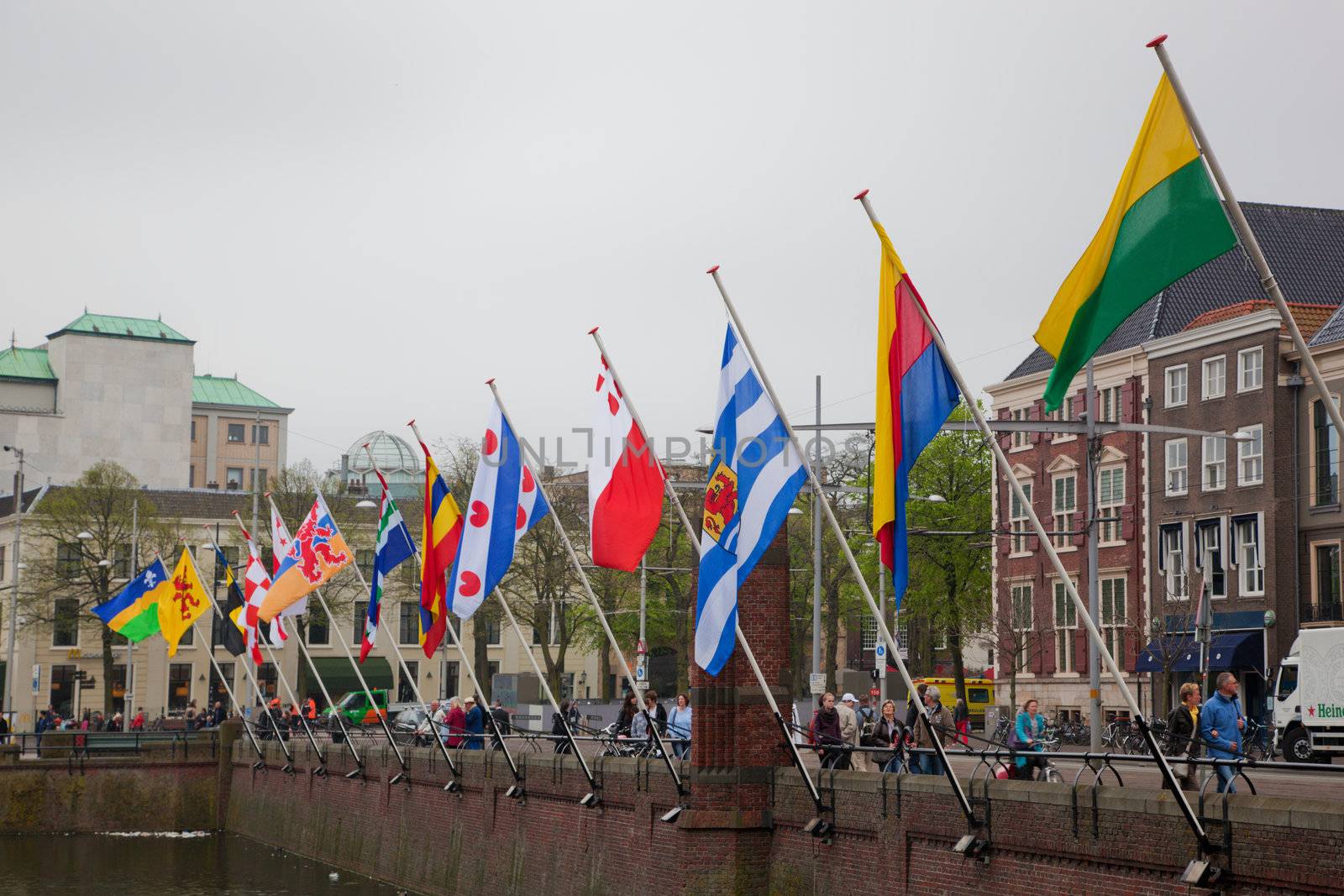 THE HAGUE, NETHERLANDS - MAY 4: Flags next to the Parliament building in Netherlands capital, The Hague (Den Haag) on MAY 4:, 2012 in The Hague, Netherlands.