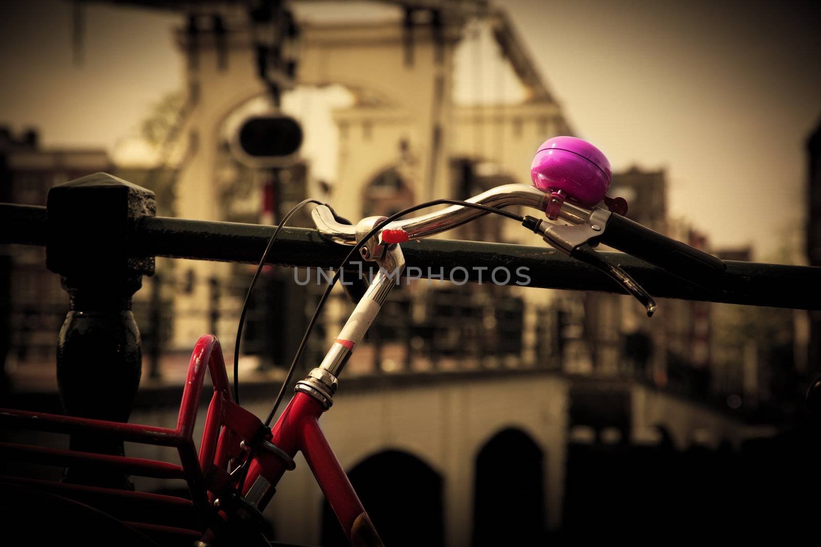 The Magere Brug, Skinny Bridge. Amsterdam, Holland, Netherlands. Bike close up
