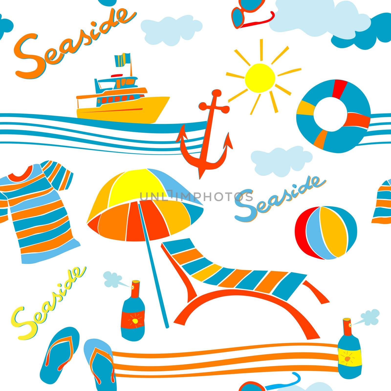 seaside icons summer pattern over white