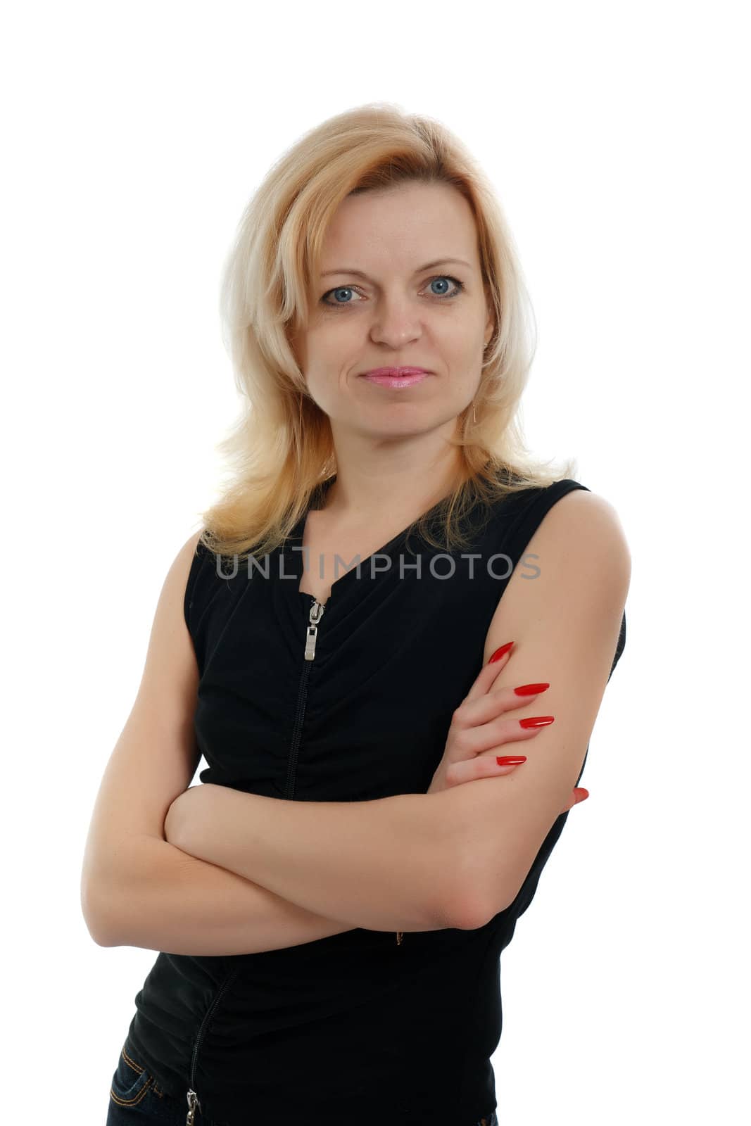 Portrait of a midle age woman on a white background