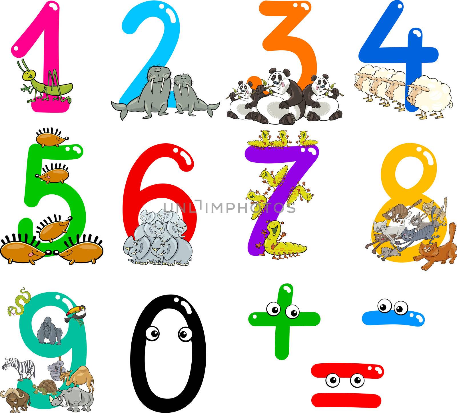 numbers with cartoon animals by izakowski
