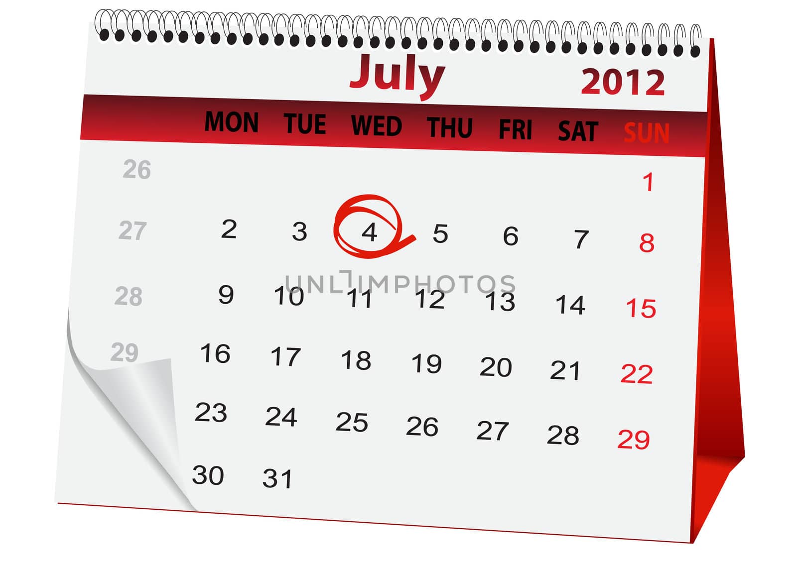 holiday calendar for 4 July vector illustration