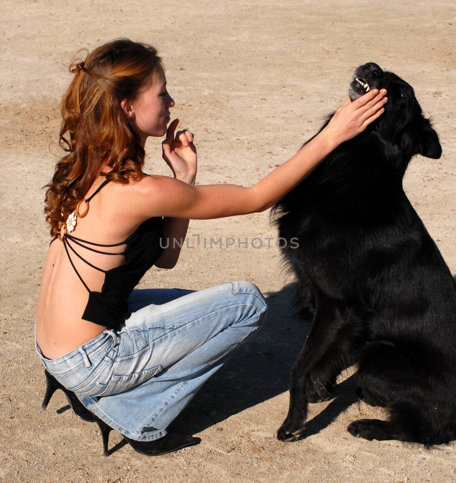 girl and black dog by cynoclub