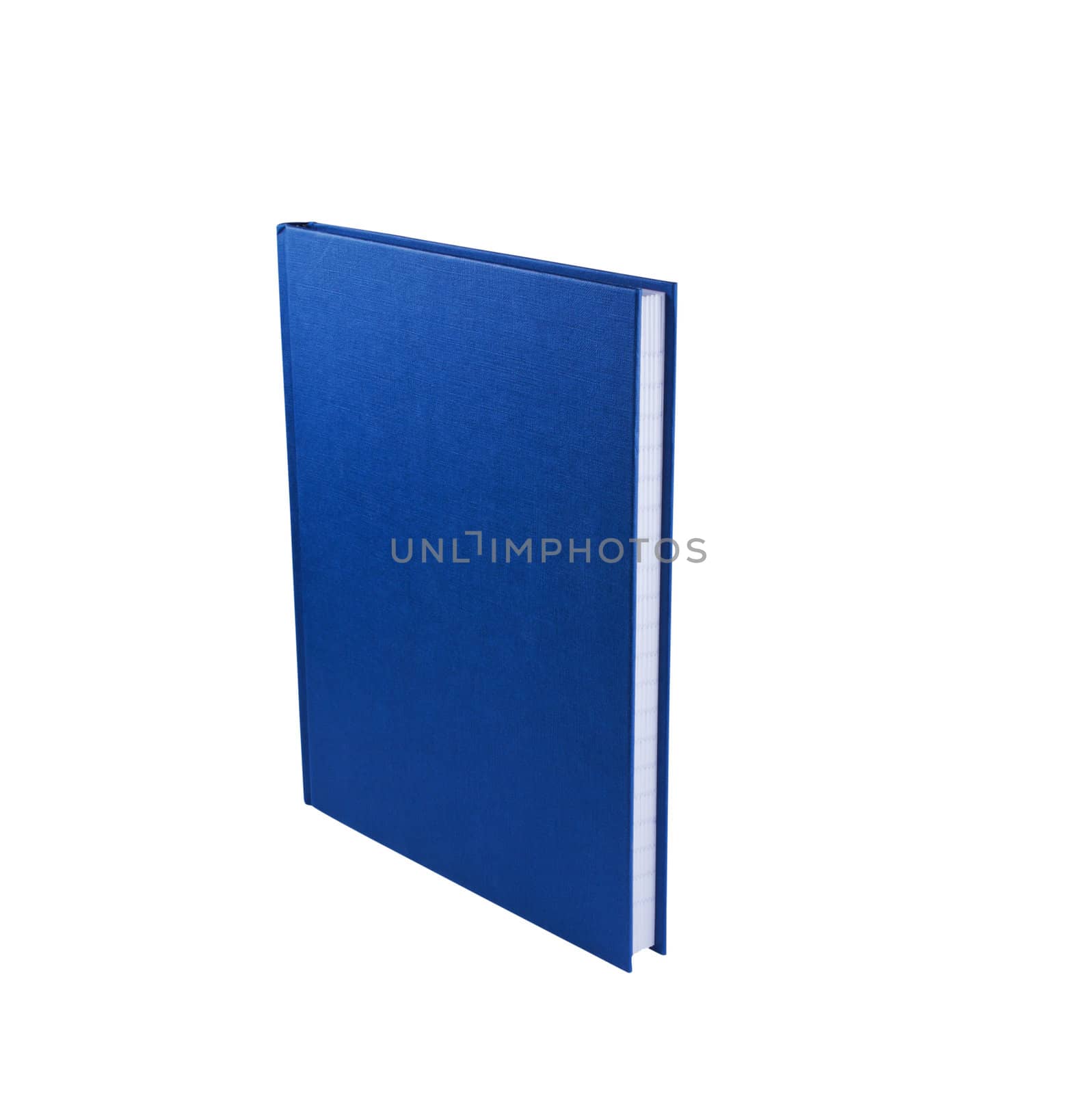 Closed blue notepad isolated on white background