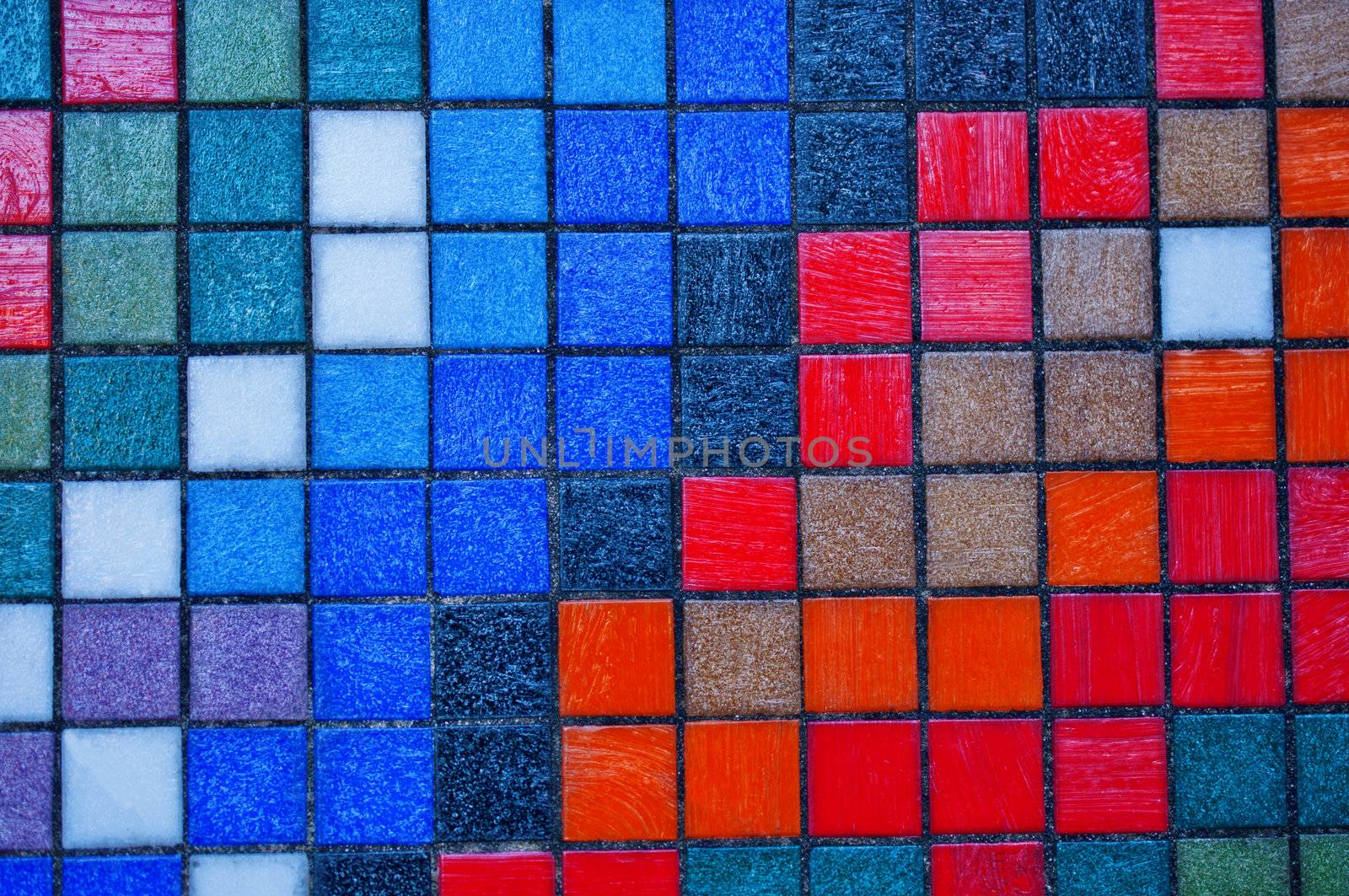 Abstract colorful tiles wall background close up