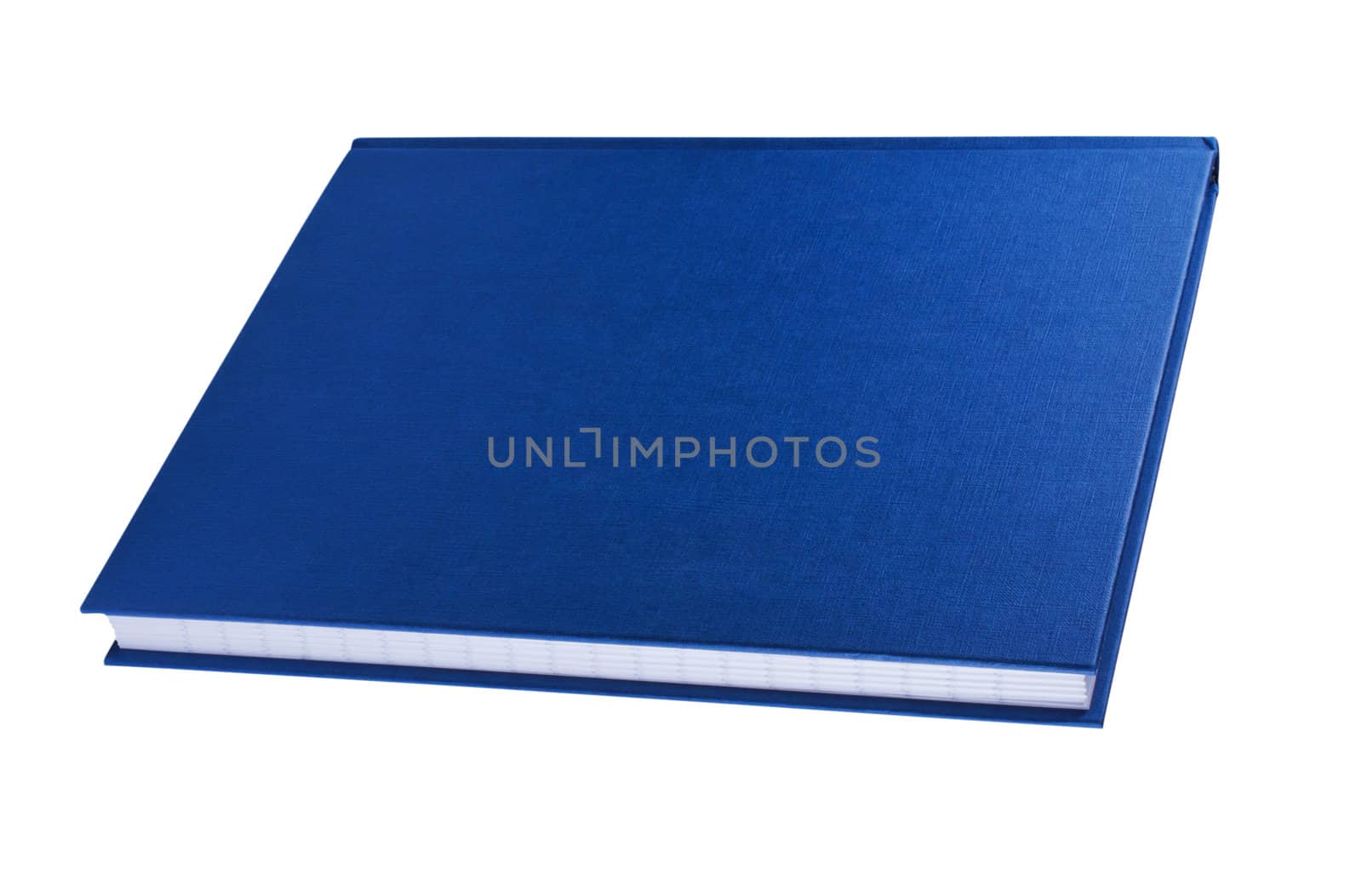 Closed blue notepad isolated on white background