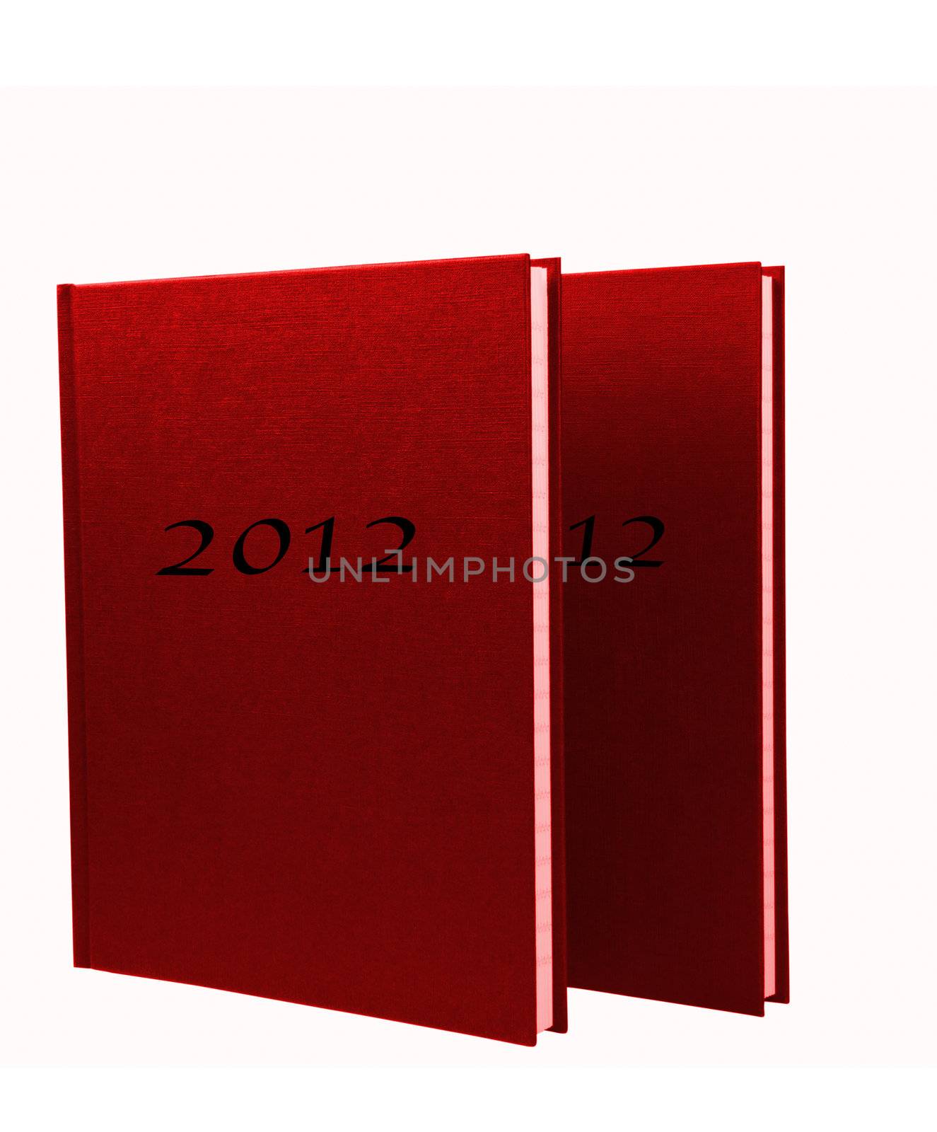 Two closed red notepads 2012 isolated on white background