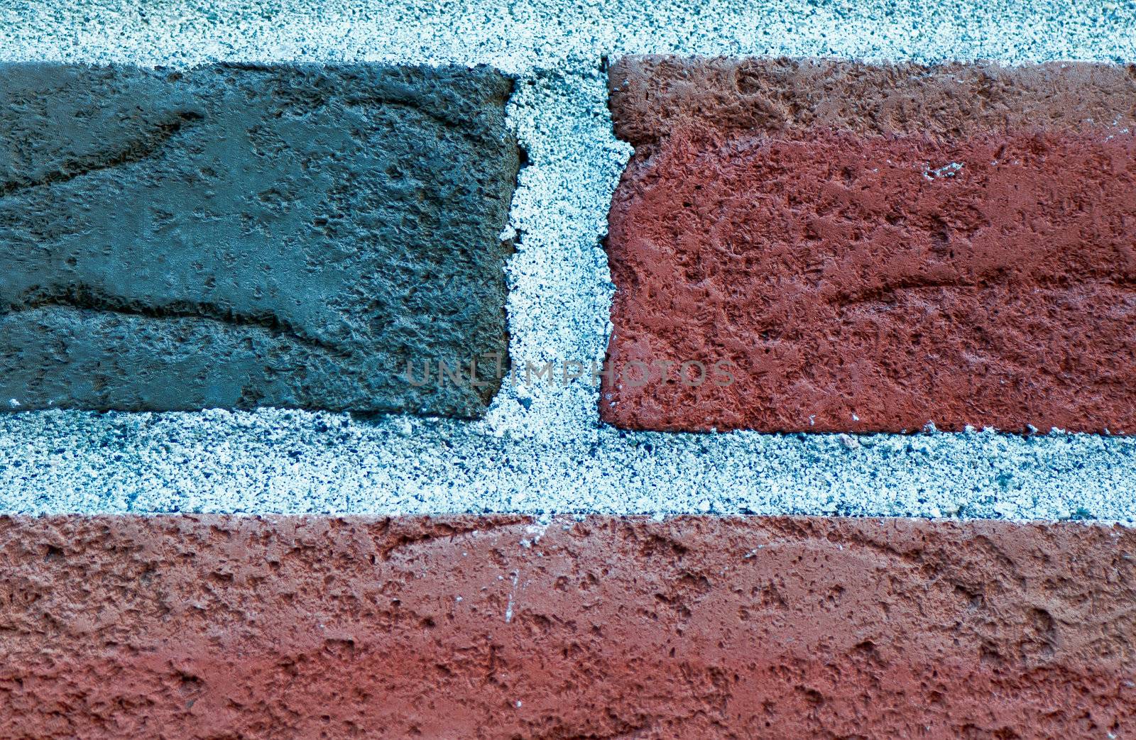 Close up brick wall HDR red green