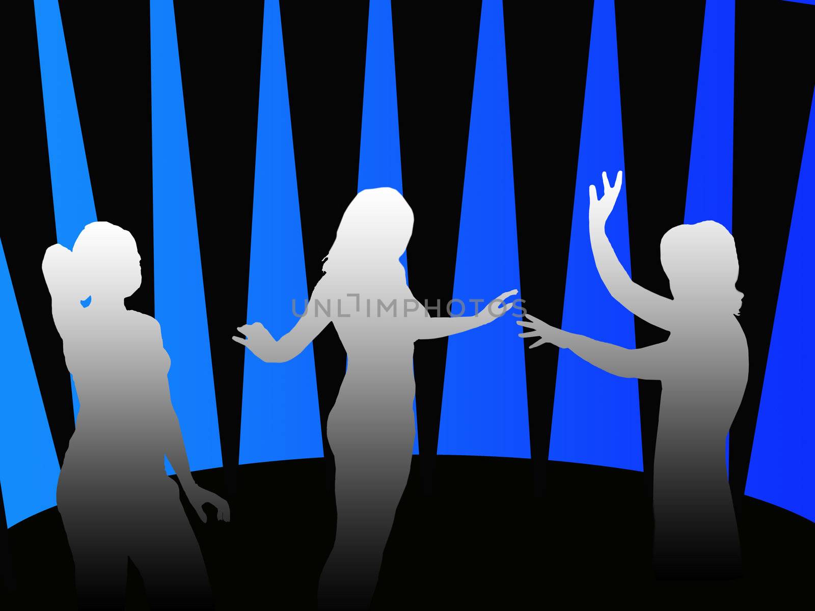 Silhouettes of girls dancing in a disco by alexmak