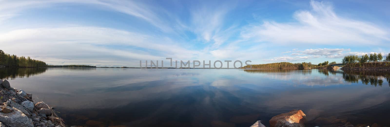 Beautiful Panorama over a Blue Lake and Sky