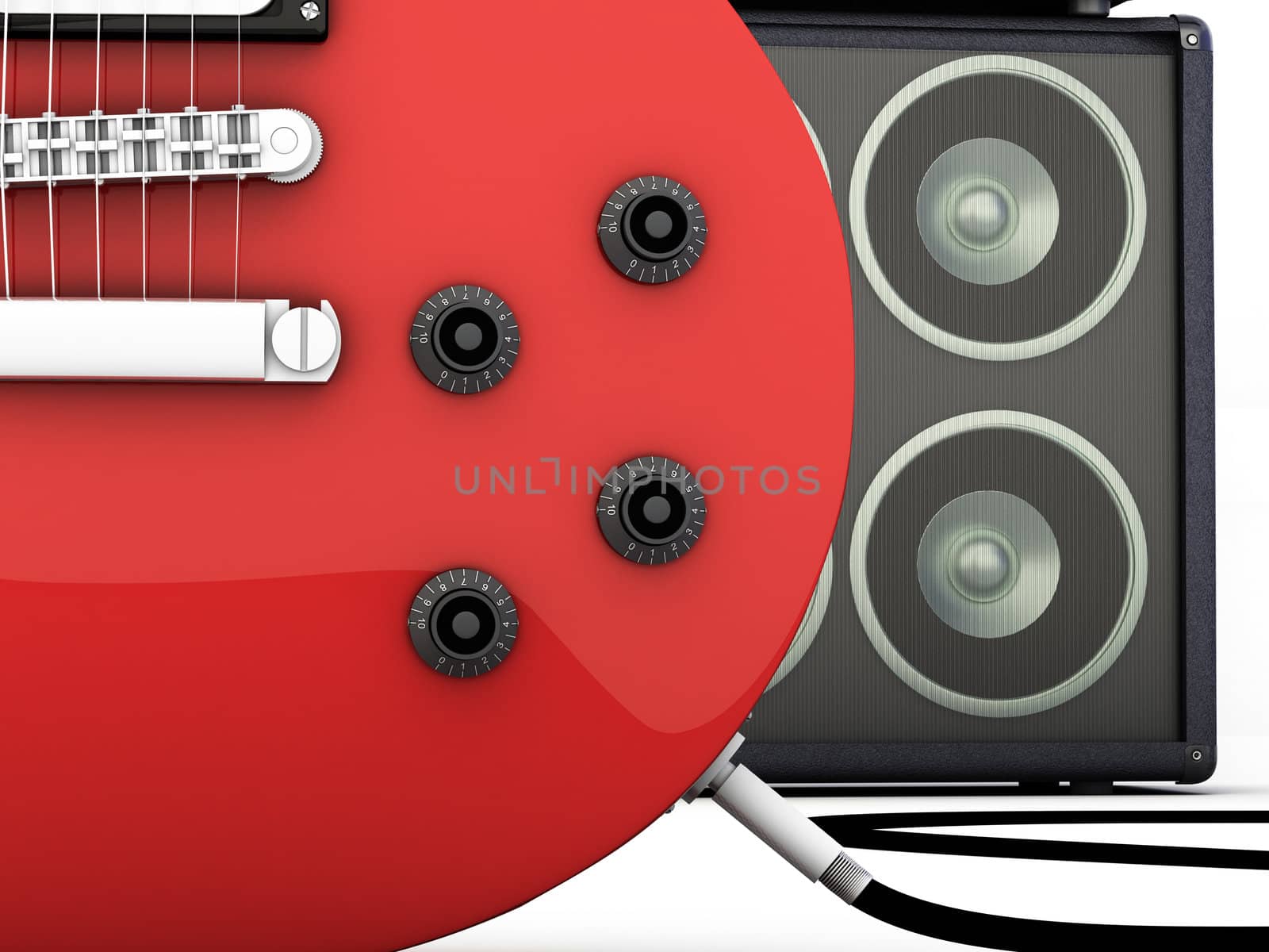 Electric guitar with amplifier. 3D render