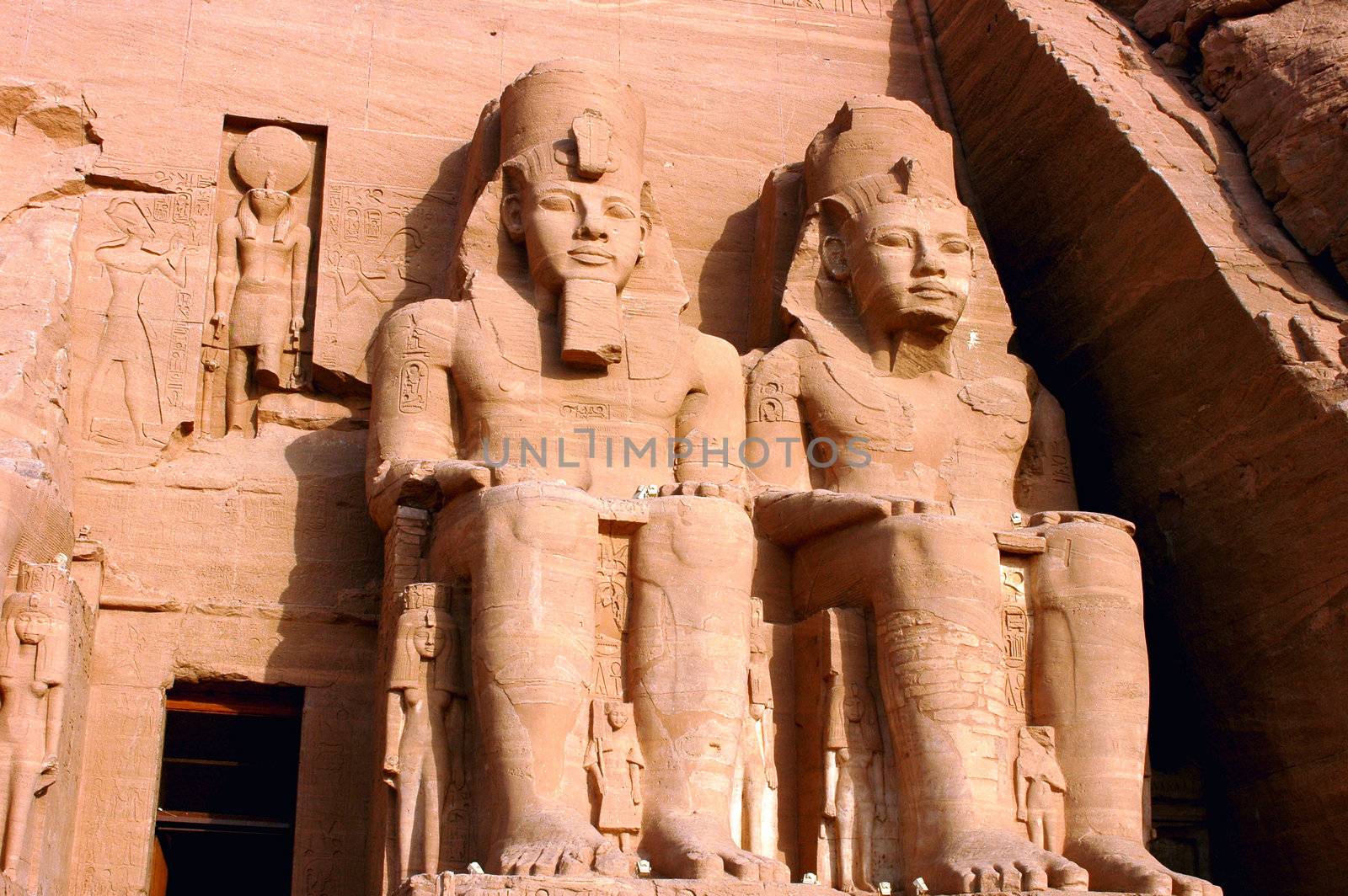 Landmark of the famous Ramses II statues at Abu Simbel in Egypt